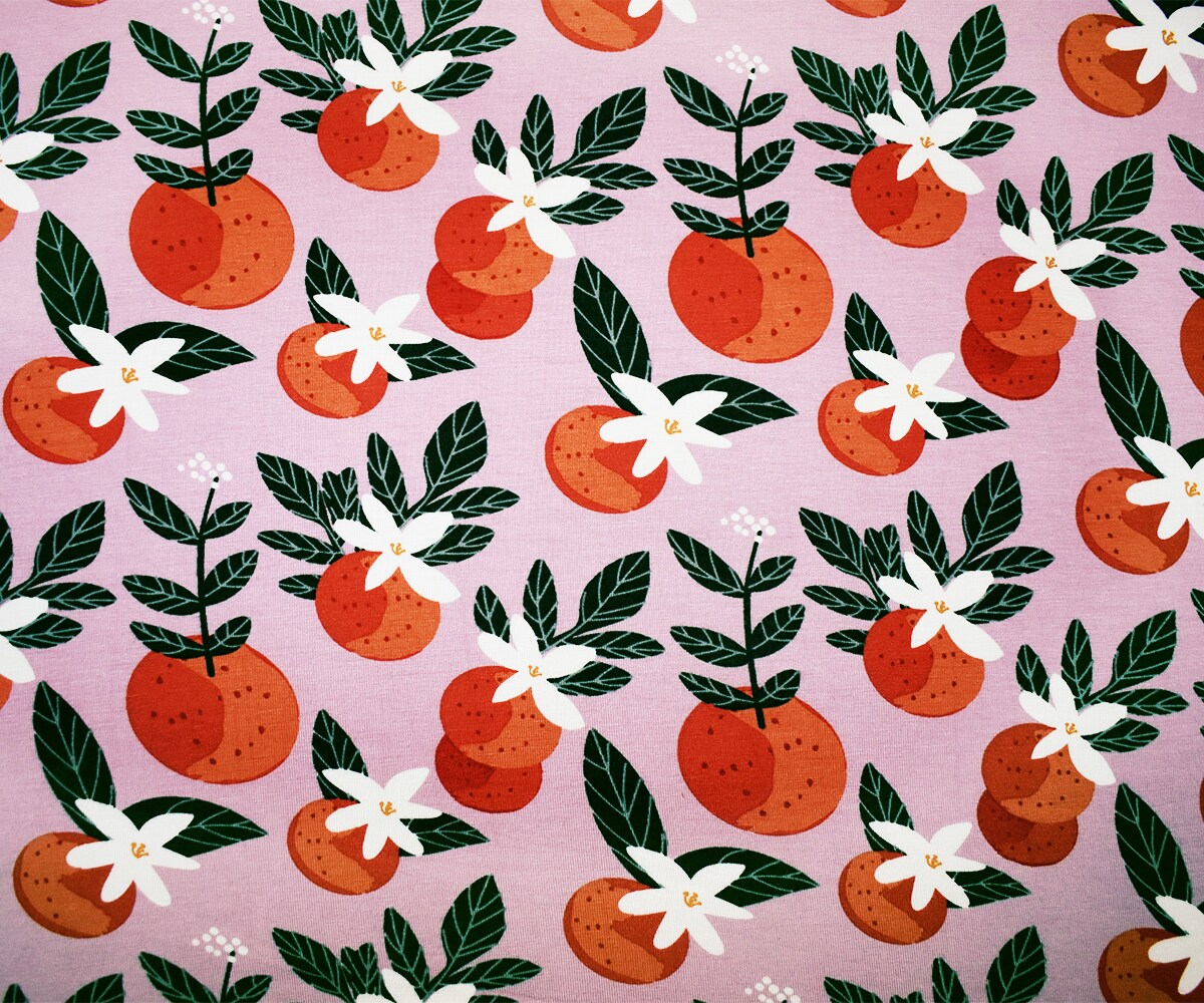Orange-Multi Rayon Modal Fruit Floral Print Stretch Spandex Jersey Knit Fabric By the Yard