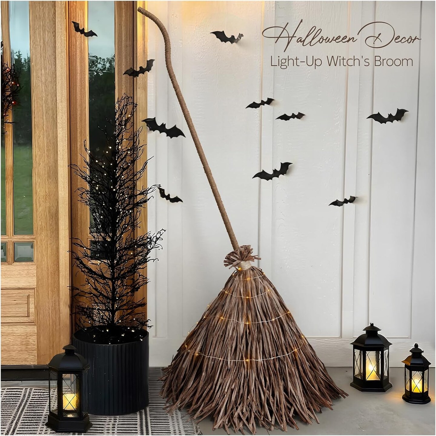 Fall Decor for Home - 5.2 Ft Giant Light-Up Witches Broom