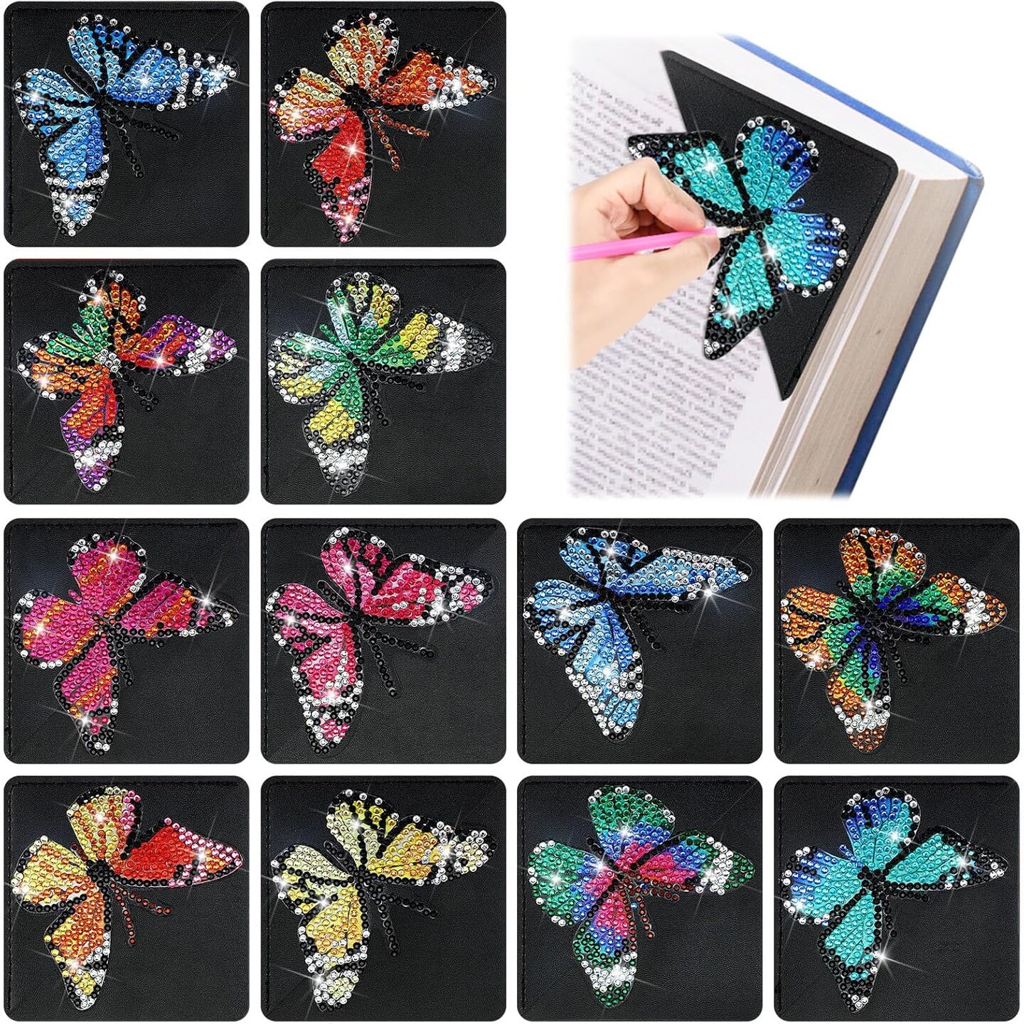 12 Pcs Diamond Painting Corner Bookmark Kits(Butterfly)