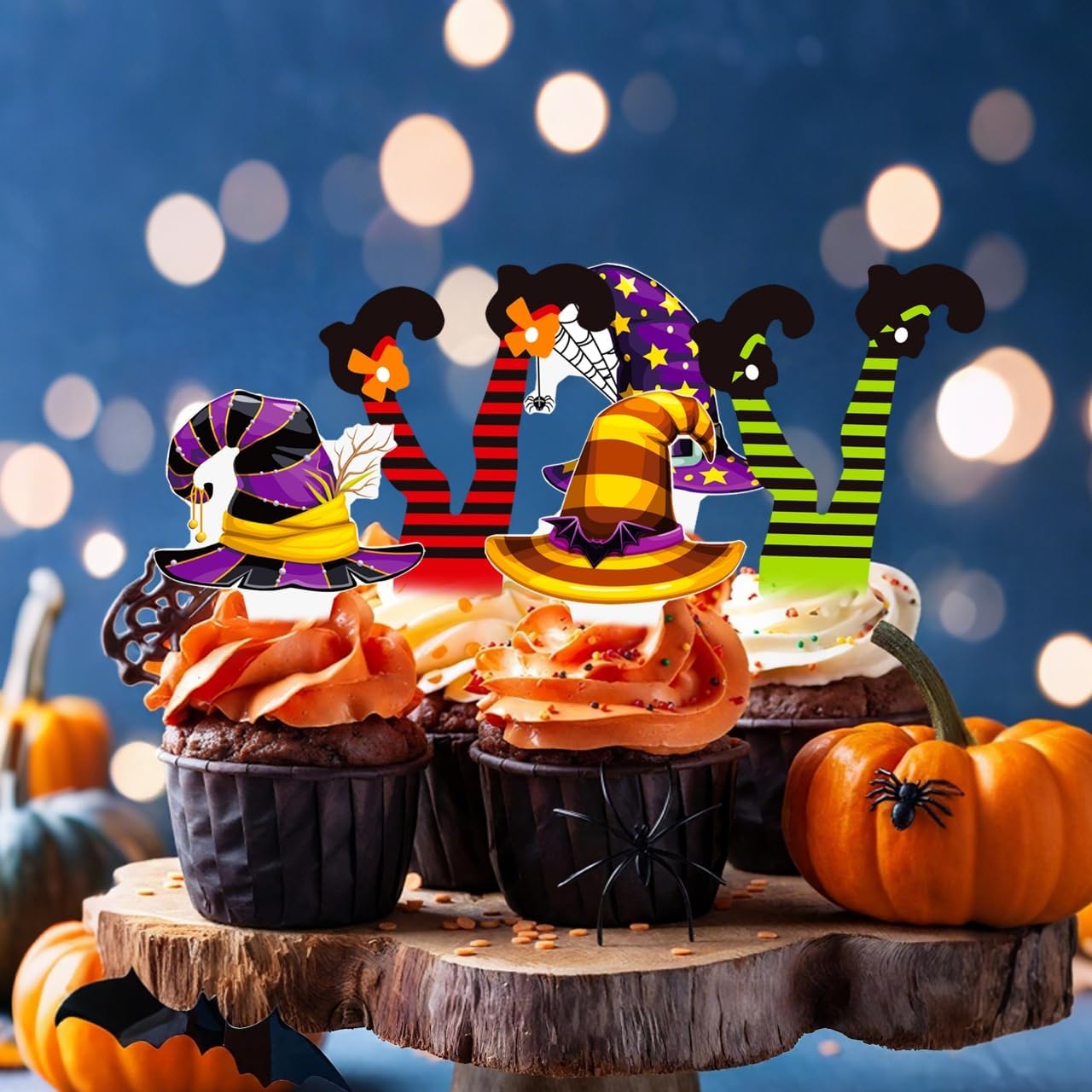 48pcs Witch Hat and Boot Cupcake Toppers Halloween Party