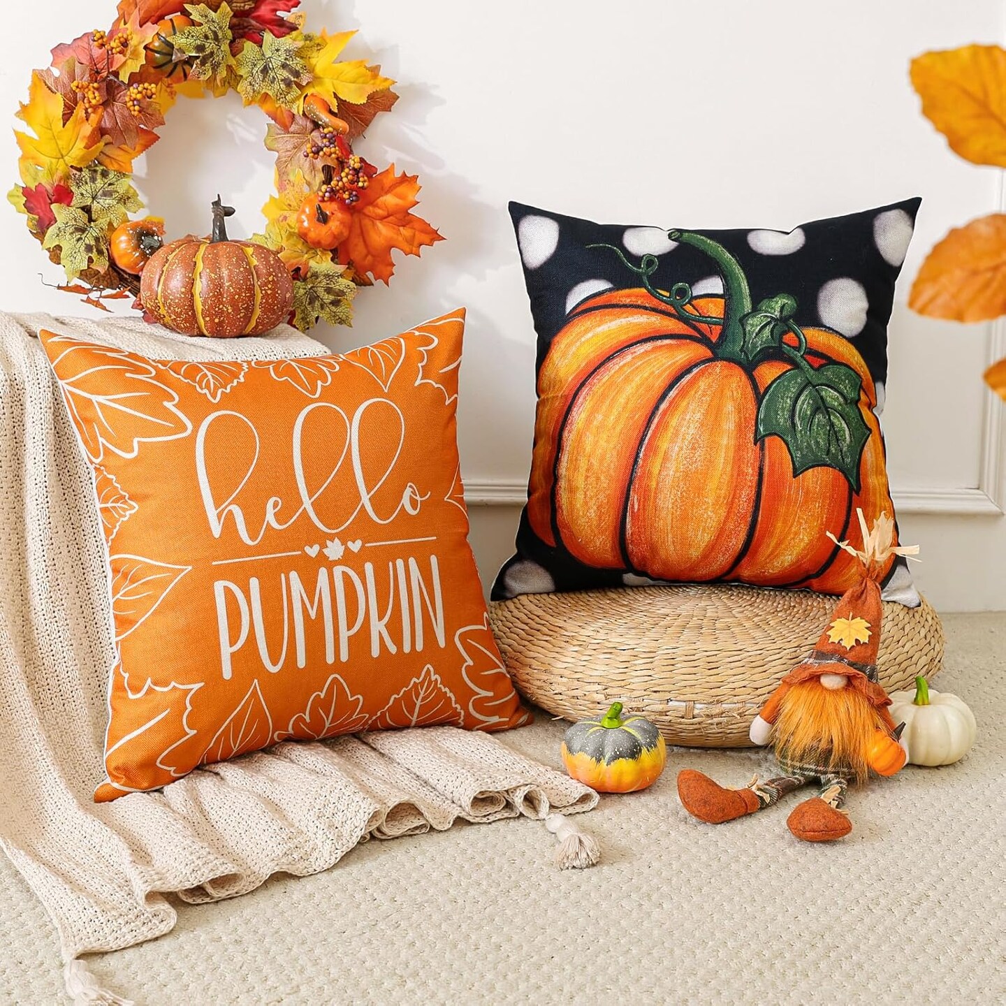 Set of 4 Fall Decorative Throw Pillow Covers 20x20 Inch