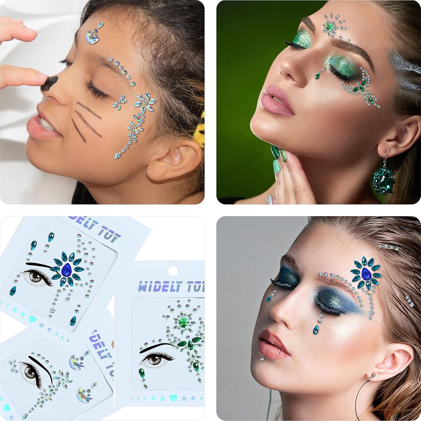 Face Jewels 6 Sheets + 10g Chunky Glitter – Stick-On Face Gems, Rhinestones & Crystals for Eyes, Face, Body | Festival, Rave, Cosplay, Party Makeup Accessories (Purple Glitter)