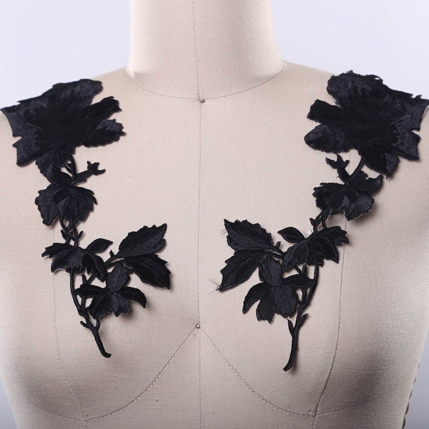 2 Pieces Embroidered Rose Flower Patches Iron On for Jackets Bags Jeans Decor Black Color