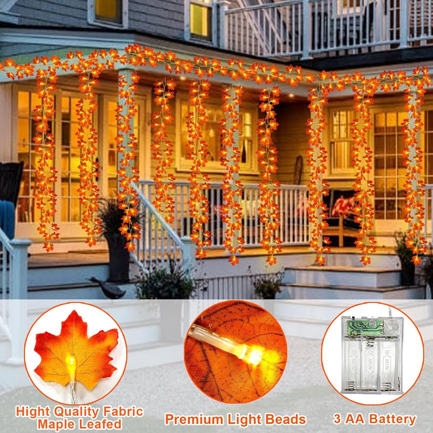 5 Pack Fall Garland with Lights - 50 Ft 100 LED