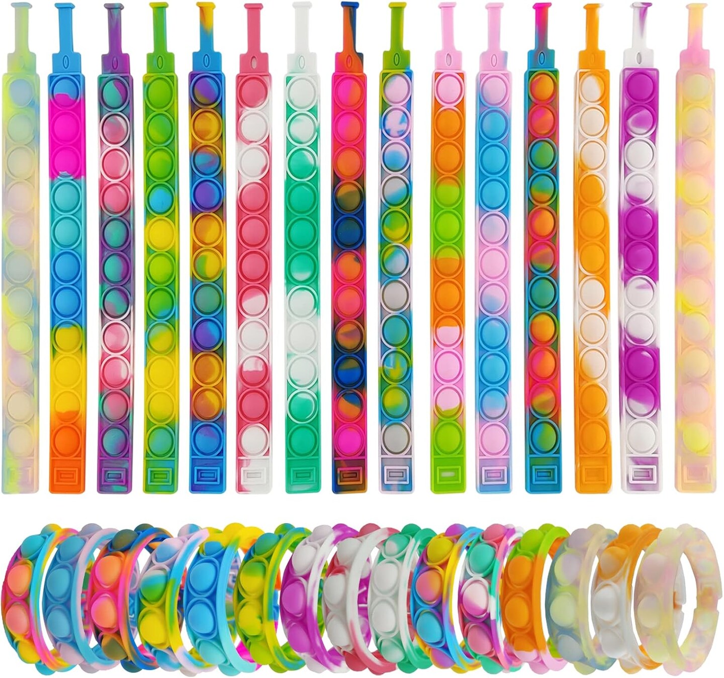 30-Pack Pop Bracelet Fidget Toys – Silicone Bubble Wristbands for Kids, Party Favors, Classroom Prizes, Goodie Bag Stuffers, Birthday, Christmas & Valentine’s Gifts