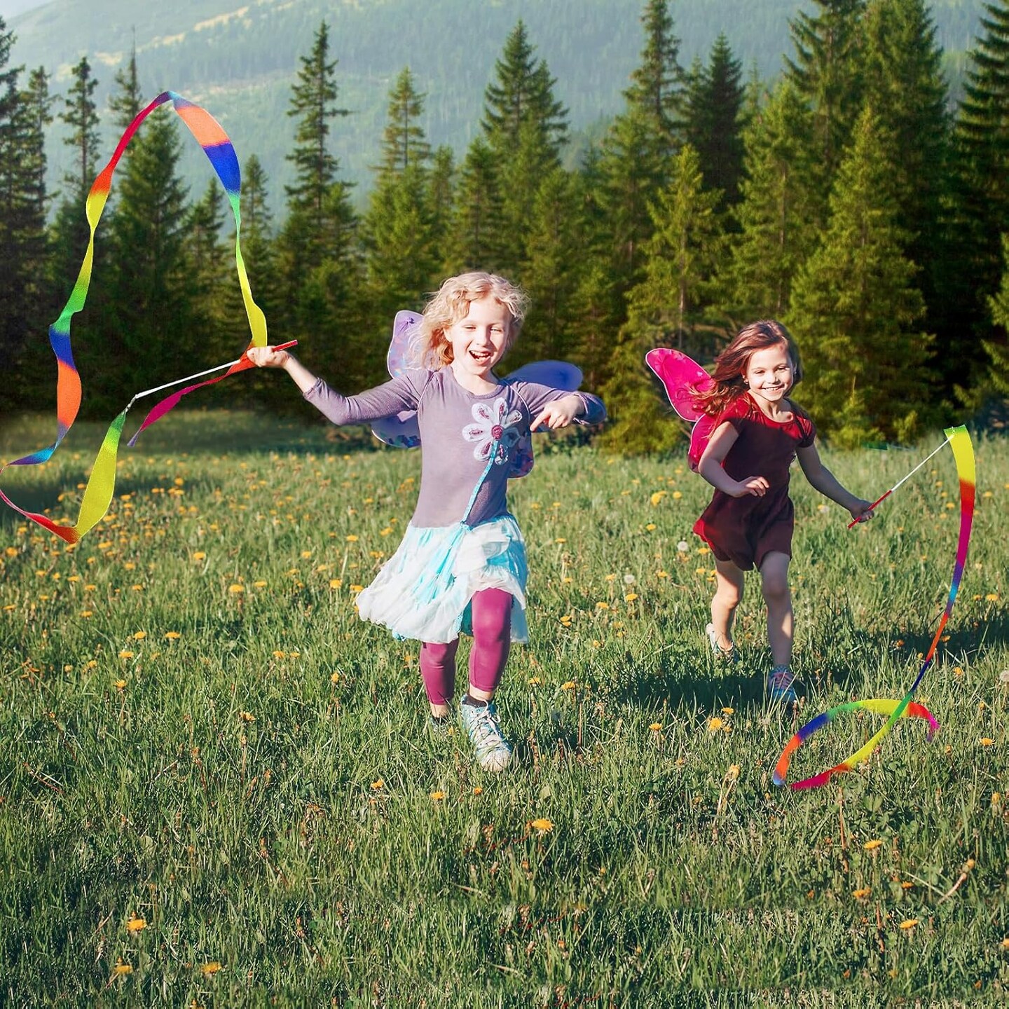 20-Pack Ribbon Dancing Wands for Kids – Rainbow Dance Streamers, Princess Party Favors, Gymnastics Twirling Ribbon Sticks, Artistic Play & Goodie Bag Stuffers for Girls (Rainbow)