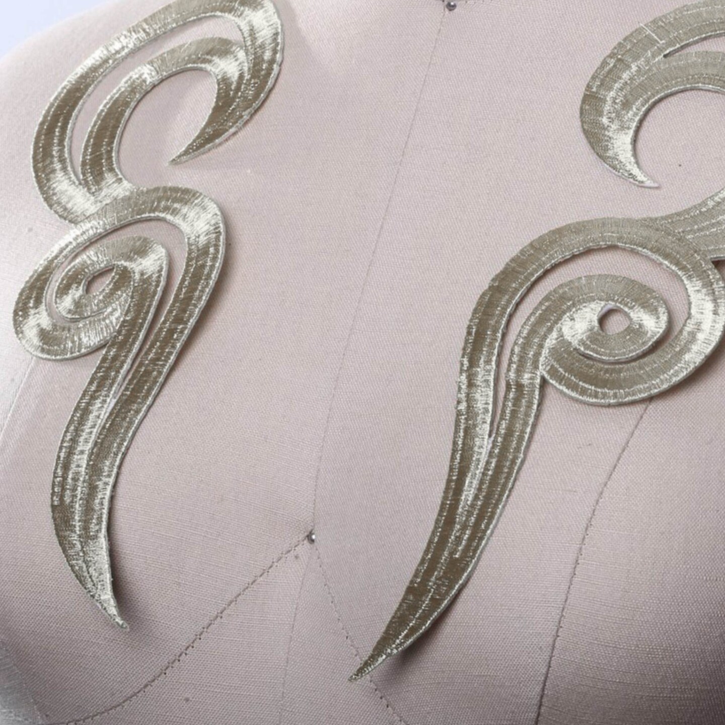 Silver Metallic Swirl Embroidered Applique Pair 9" for Costumes and Gowns