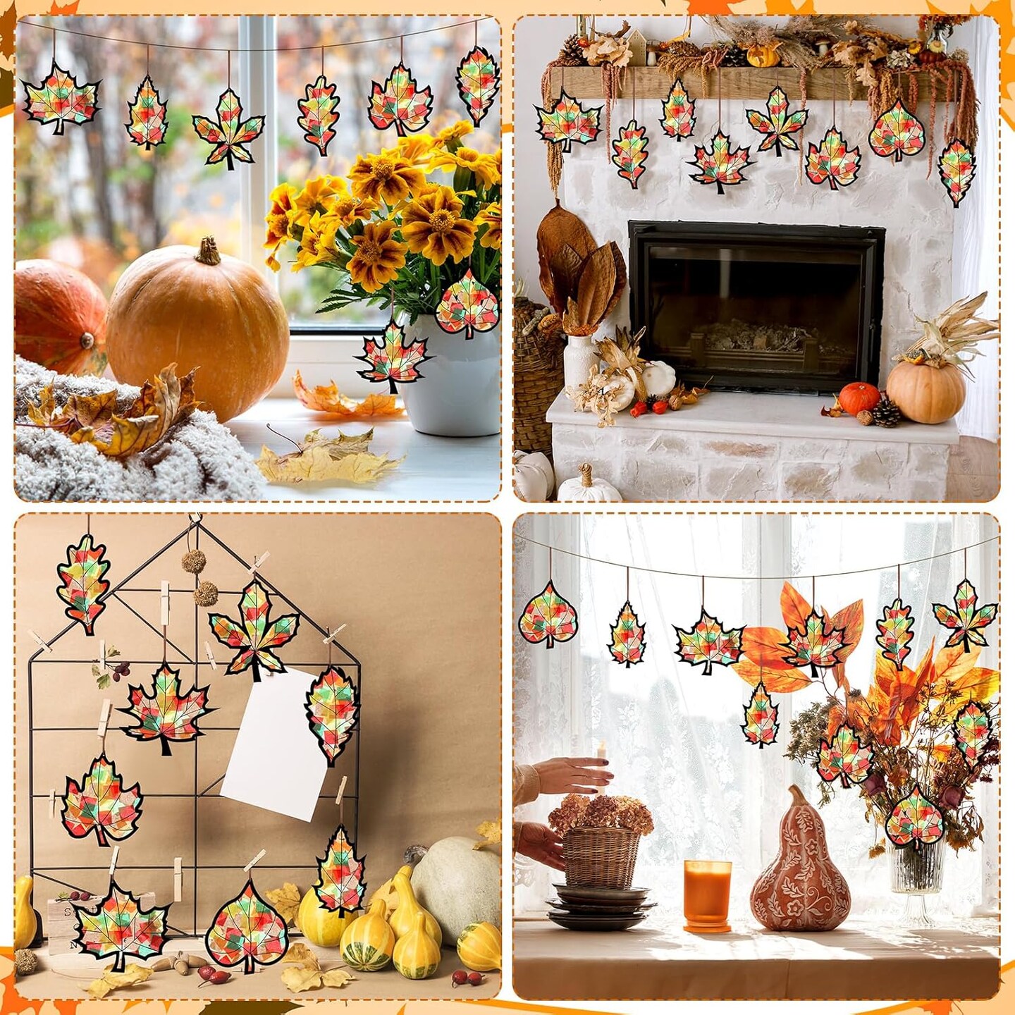 32 Pcs Fall Suncatchers Paper Craft Set DIY Maple Leaf Shaped