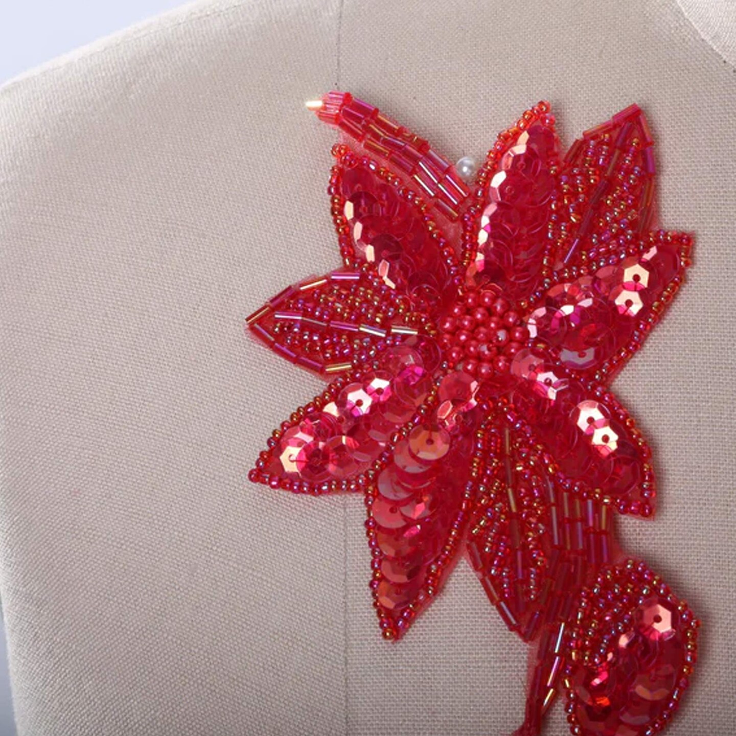 Coral Beaded Sequin Flower Patch Iron On Applique for Costumes Accessories