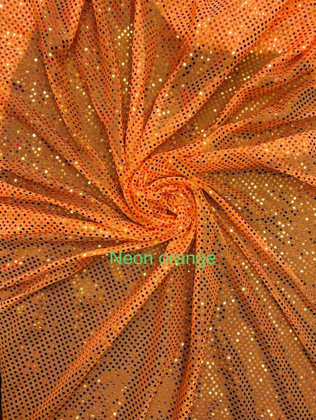 1 Yard Neon Orange Small Confetti Sequin Mesh Fabric for Apparel, Décor & Crafts 42" Wide