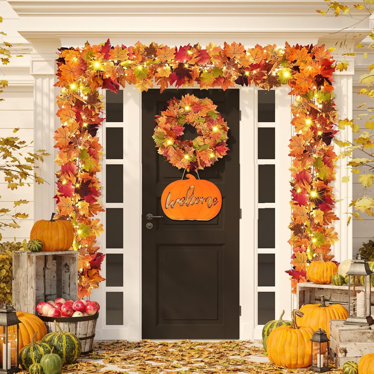 3Pcs Fall Garland with Lights - 17Ft