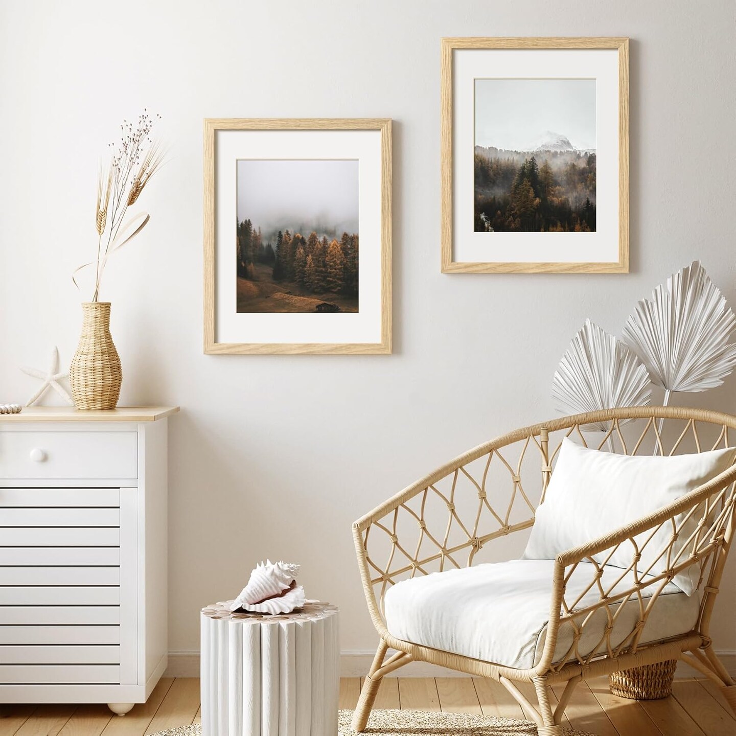 11x14 Oak Wood Picture Frame with Mat for 8x10 Set of 3, Natural Solid Wood 11x14 Frame with Tempered Glass for Wall Gallery &#x26; Home (3 Pack, Oak)