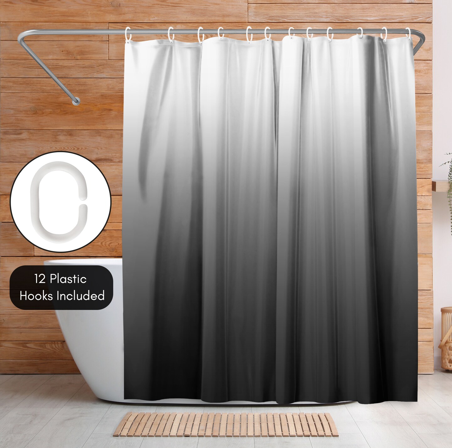 Americanflat 71x74 Ombre Grey Shower Curtain - Water Resistant - Polyester Fabric