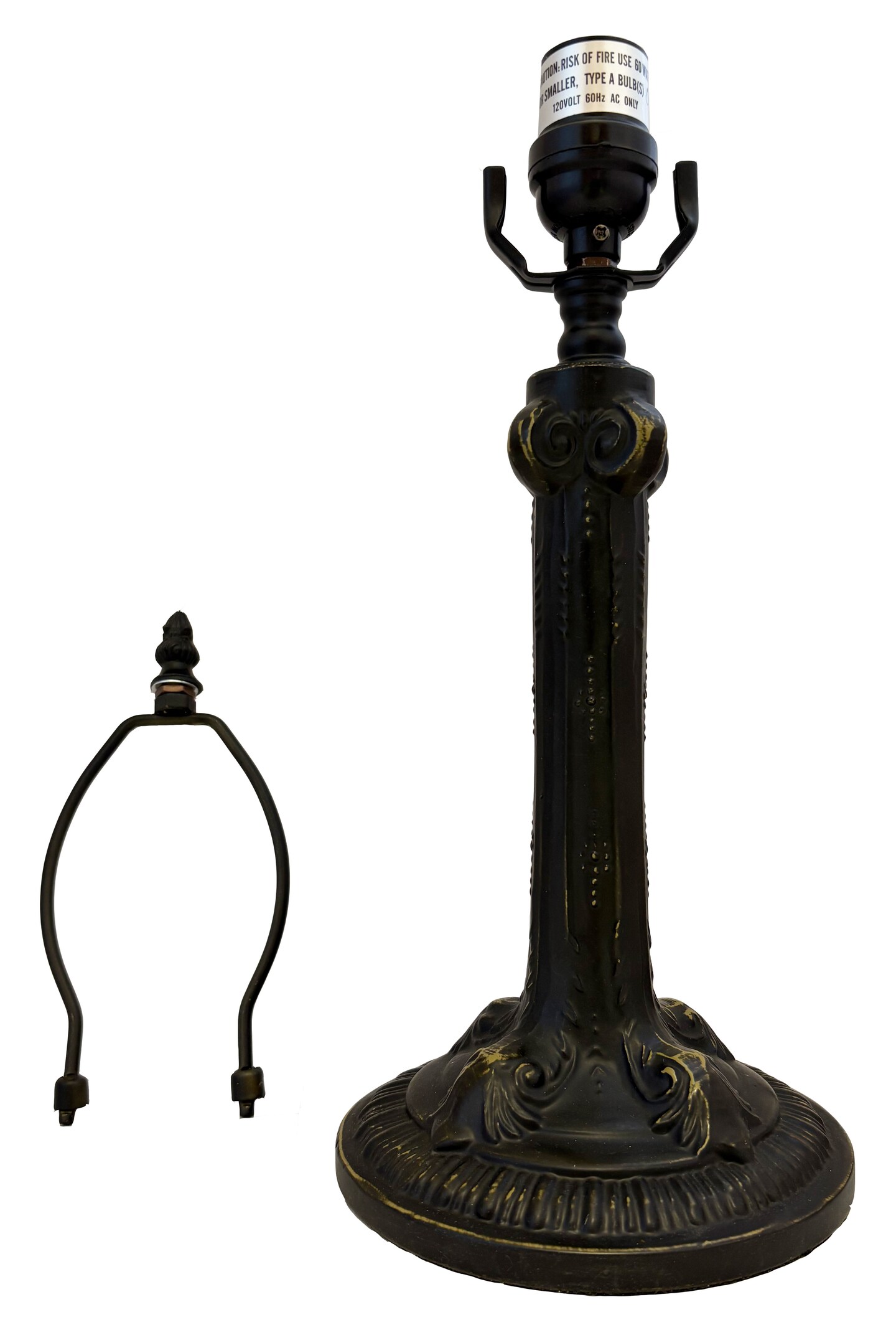 Gothic Metal Lamp Base, Antique Bronze Finish With Gold Highlights, Nicely Weighted, 17-1/2&#x22; Tall