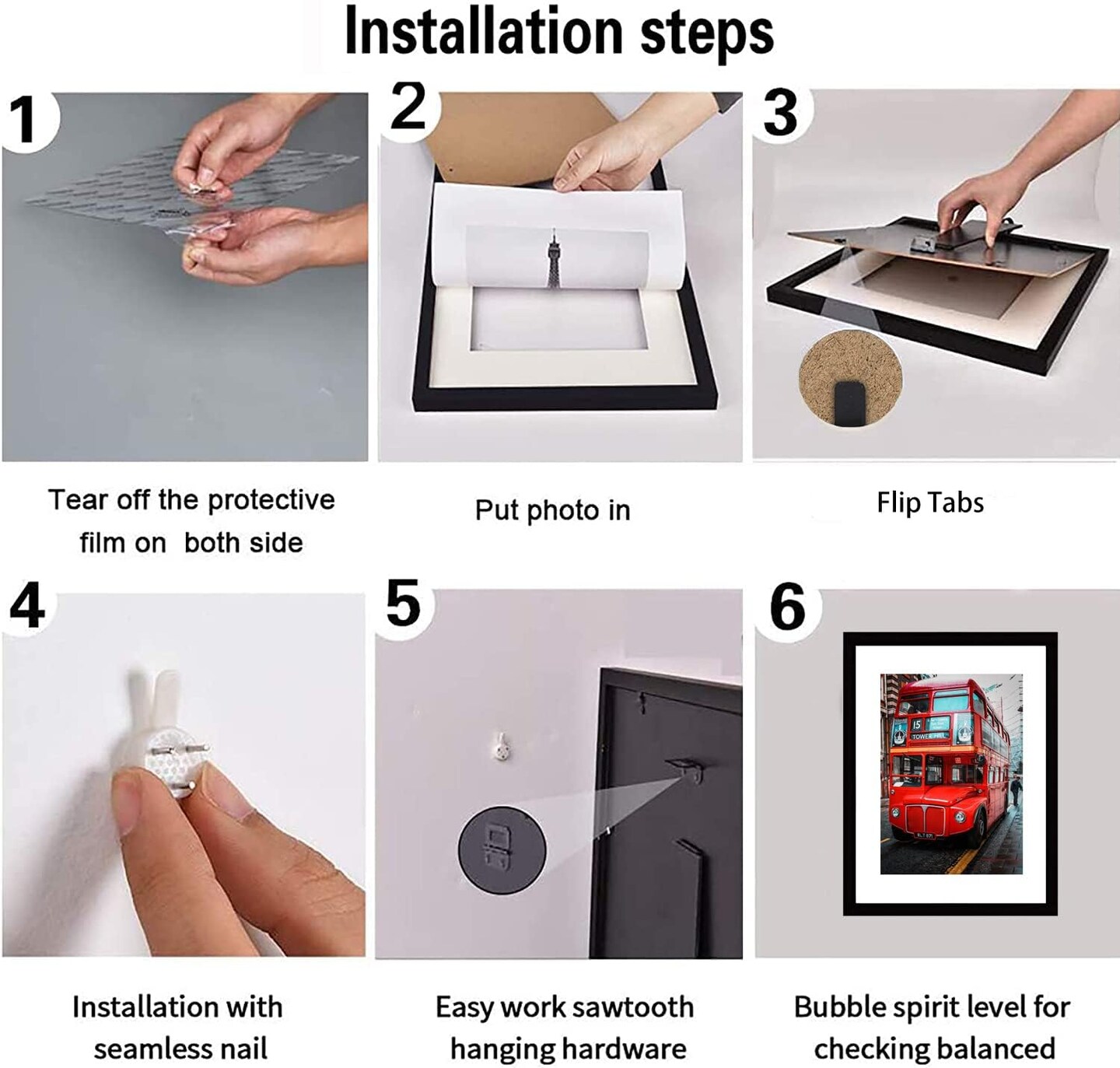 8x8 Black Picture Frame Set,Square Photo Frame with Mat Display Pictures 5x5 or 8x8 Without Mat,PVC Glass,for Wall Home Office Décor(8x8,Black)