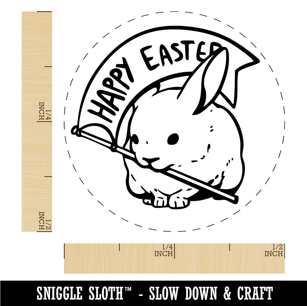Bunny Rabbit with Happy Easter Flag Rubber Stamp for Stamping Crafting Planners