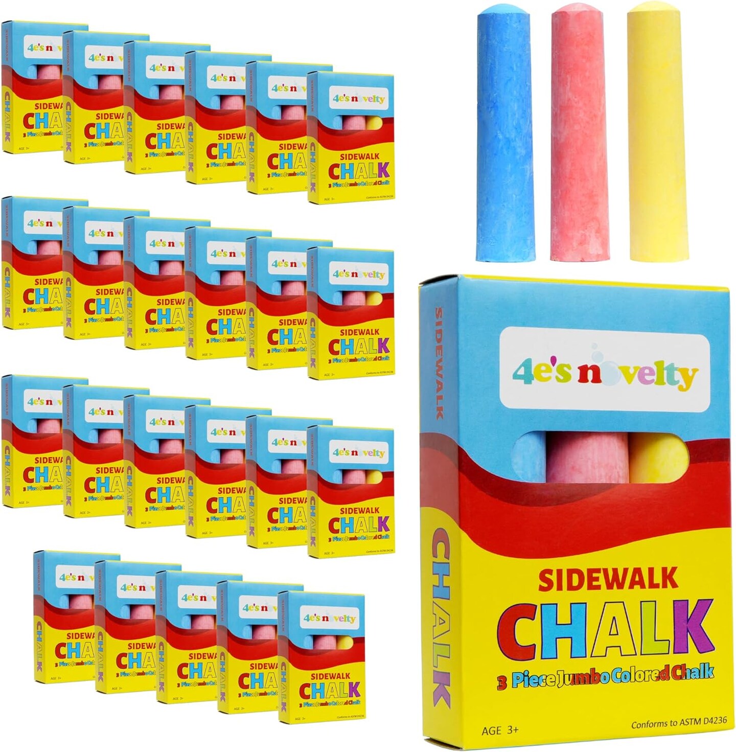 4E’s Novelty 24 Boxes Jumbo Sidewalk Chalk Party Favors Party Favors for Kids Bulk Goodie Bag Fillers Toddlers Summer Gift Toy Basket Stuffer
