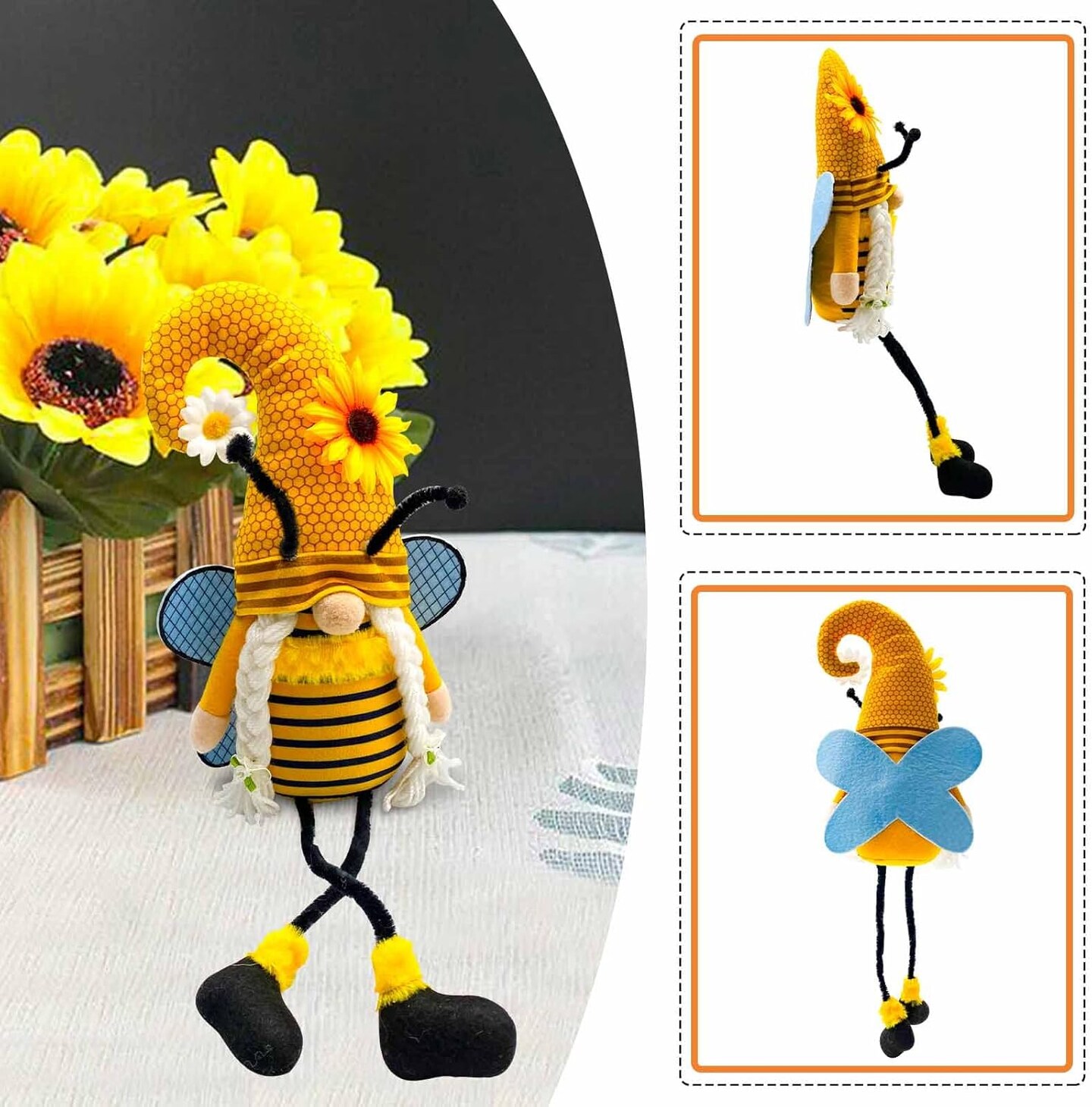 Honey Bumblebee Sunflower Gnome – Plush Spring/Summer Indoor Home Decor