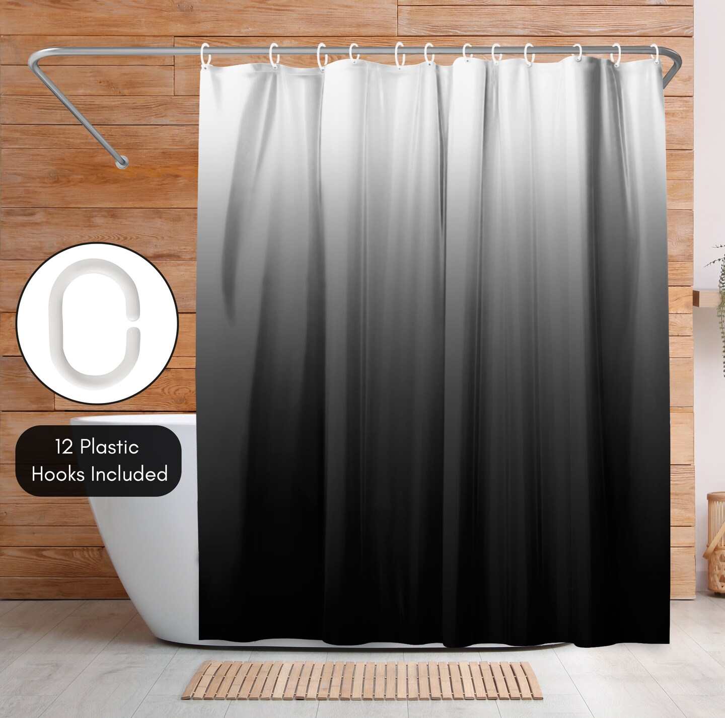 Americanflat 71x74 Ombre Black Shower Curtain - Water Resistant - Polyester Fabric