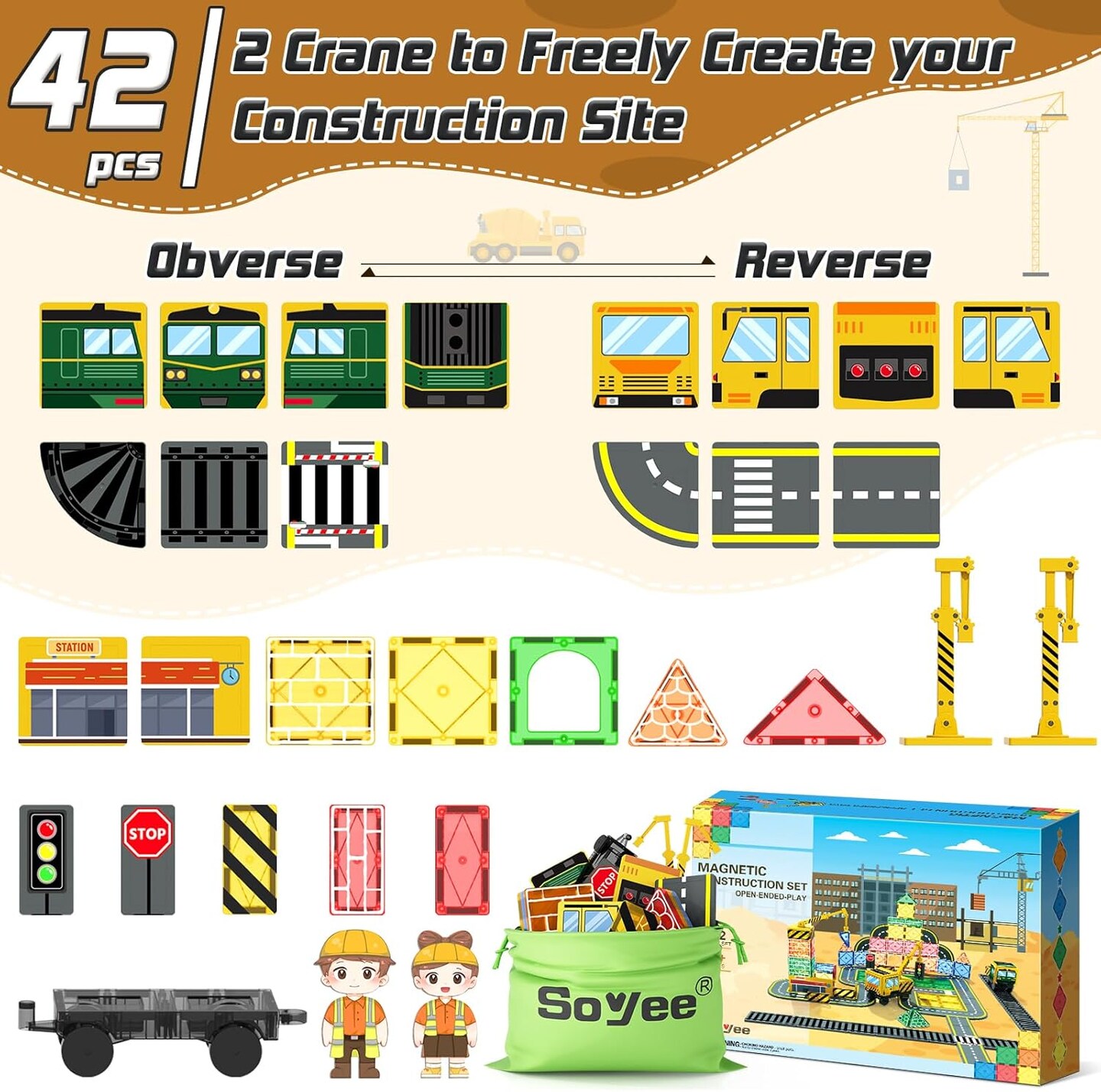 Tiles Construction Set with 2 Cranes Boys Toys for