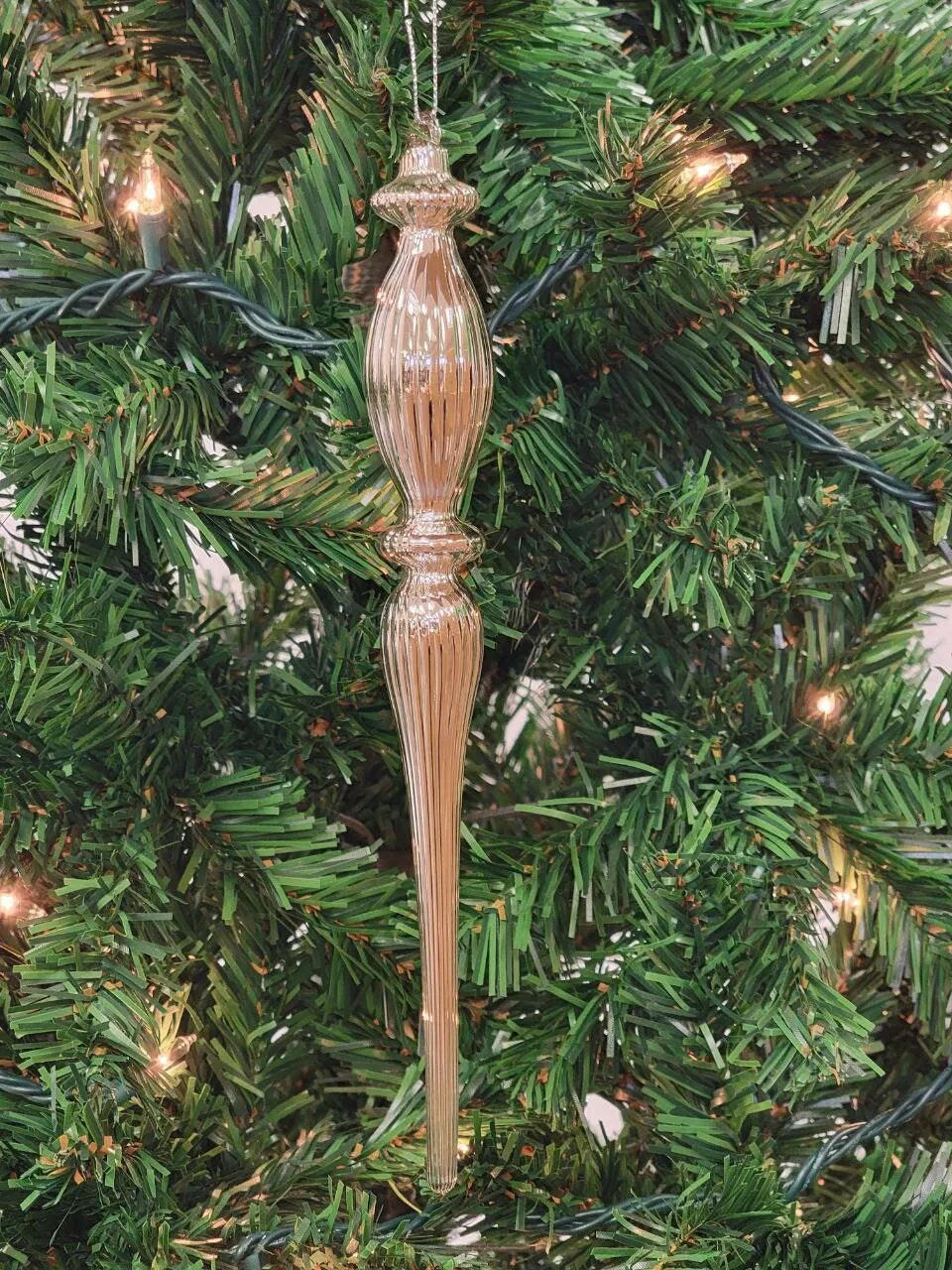Gold Elongated Finial Glass Christmas Ornament