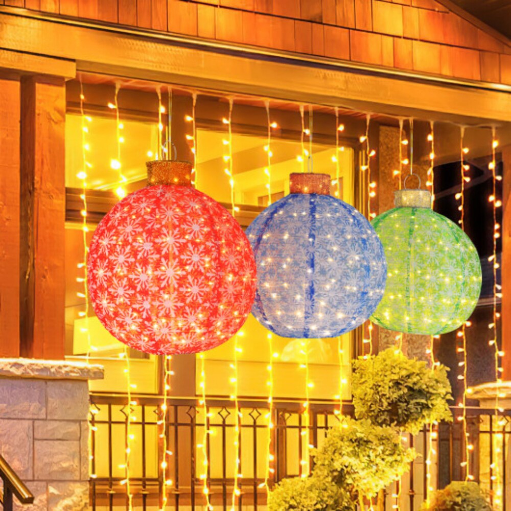 3-Piece Pre-Lit Pop up Christmas Ball Set with Warm White LED Lights