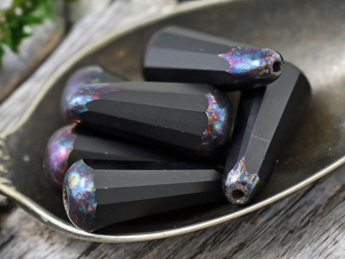 *6* 8x20mm Jet Bronzed AB Picasso Faceted Drop Beads