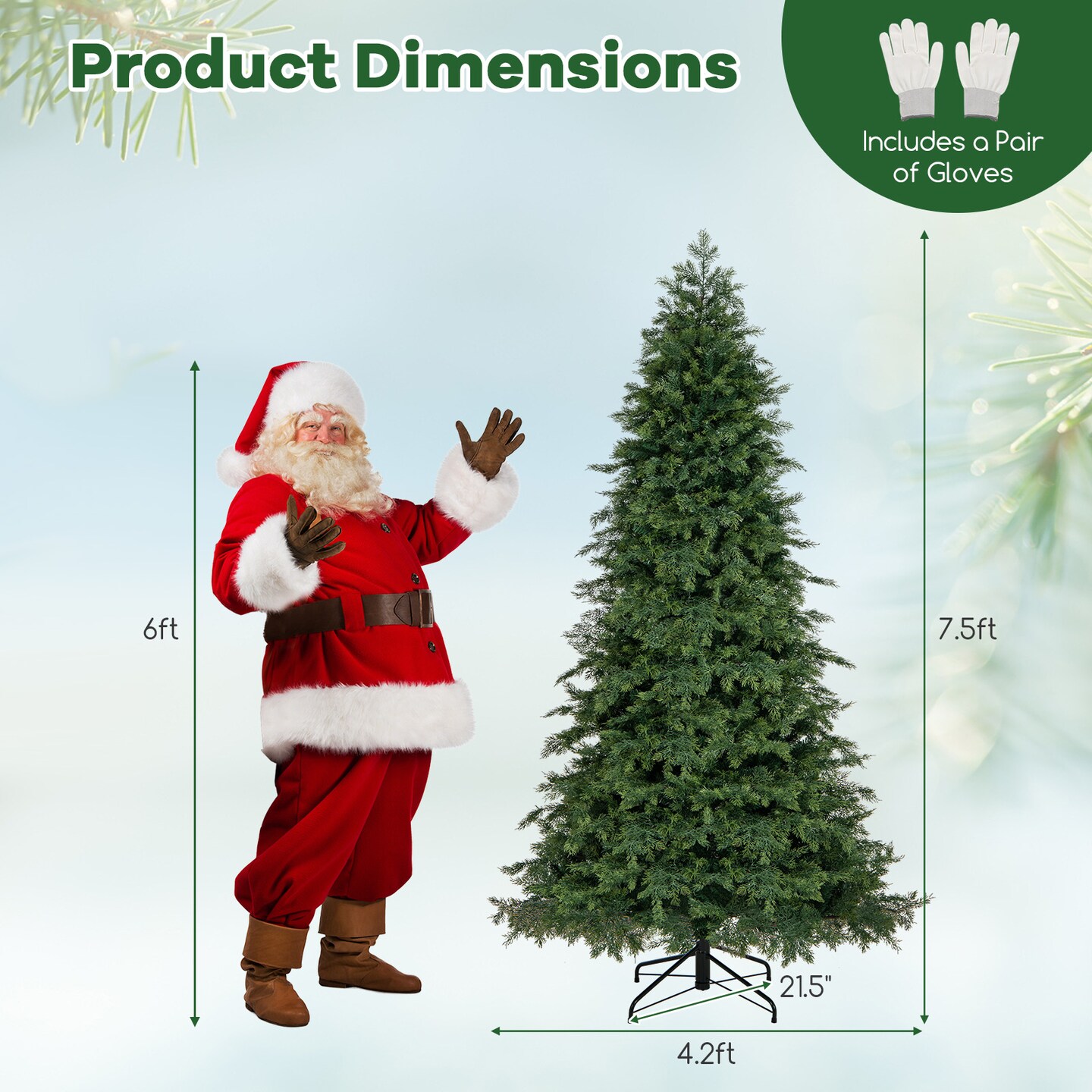 Artificial Christmas Tree Green Hinged Holiday Tree with 1019 Lush Branch Tips-7.5 ft