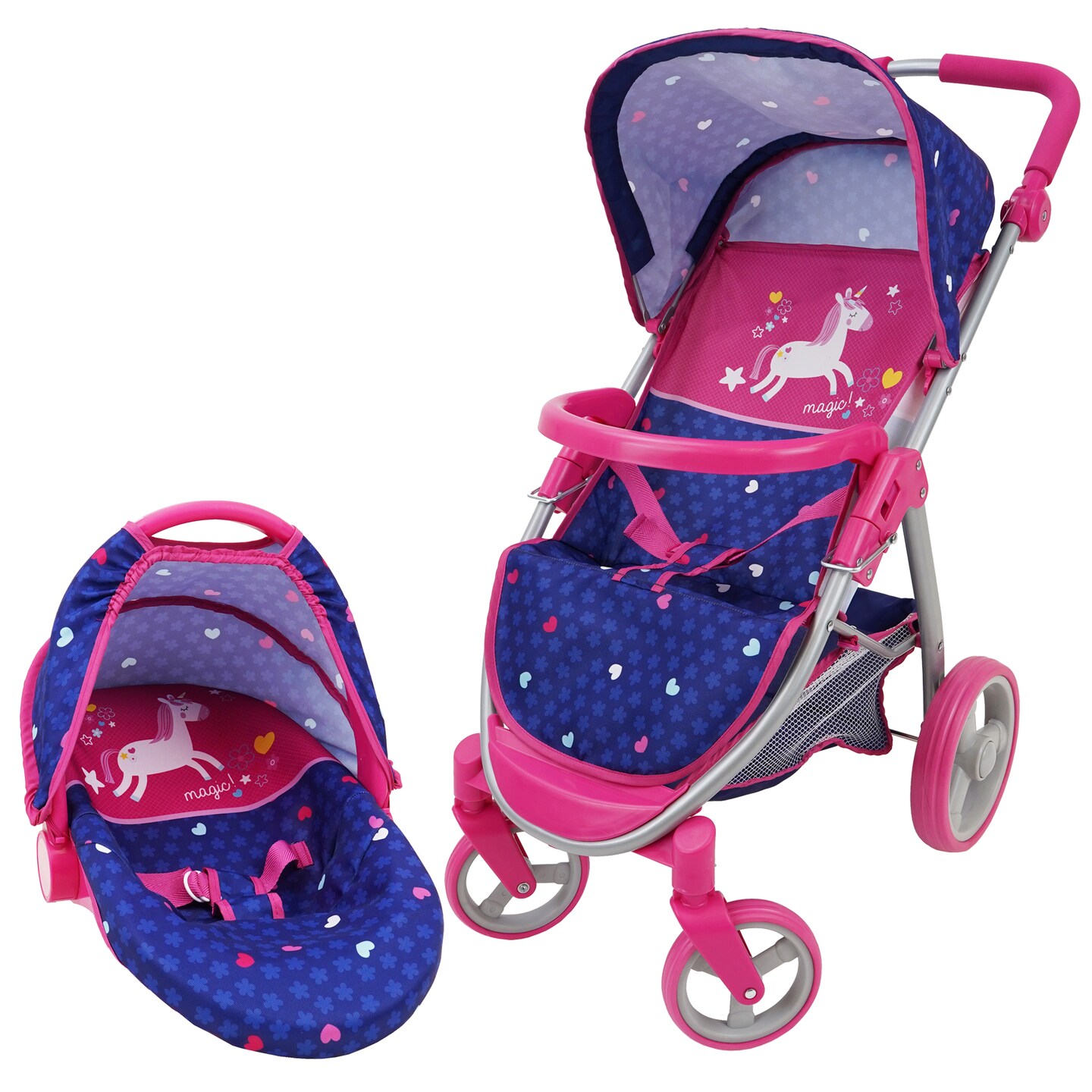 509 Crew: Unicorn 2-In-1 Baby Doll Car Seat & Stroller, For Kids Pretend Play, Enjoy on the Go With this Easy Traveling Systen, For Ages 3 and Up
