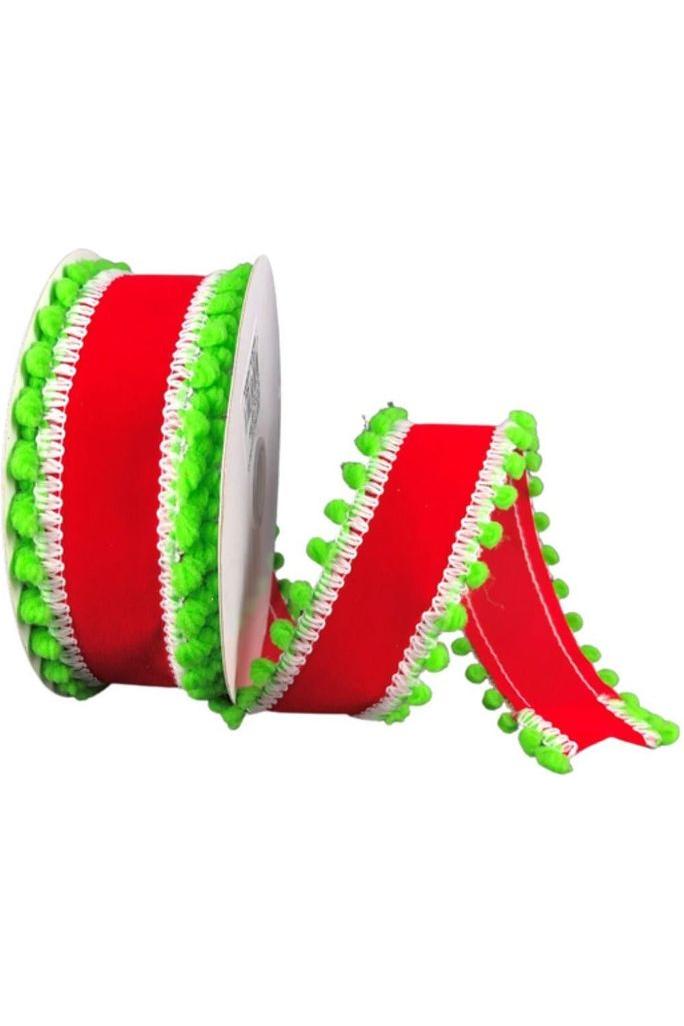 1.5&#x22; Red Velvet Pom Ribbon: Lime Green (10 Yards)