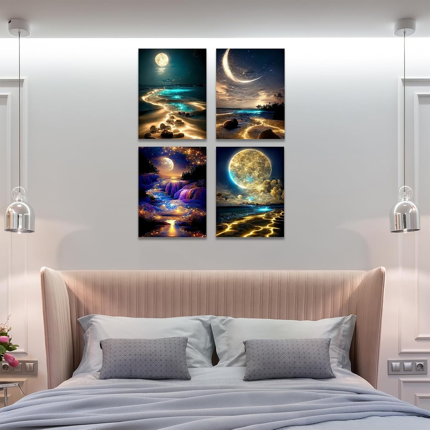 Moon Diamond Painting Kits for Adults, 5D Diamond Art Kits for Beginners, DIY Diamond Arts and Crafts for Living Room, Diamond dots Kits Kids Room 4 PCS Wall Art