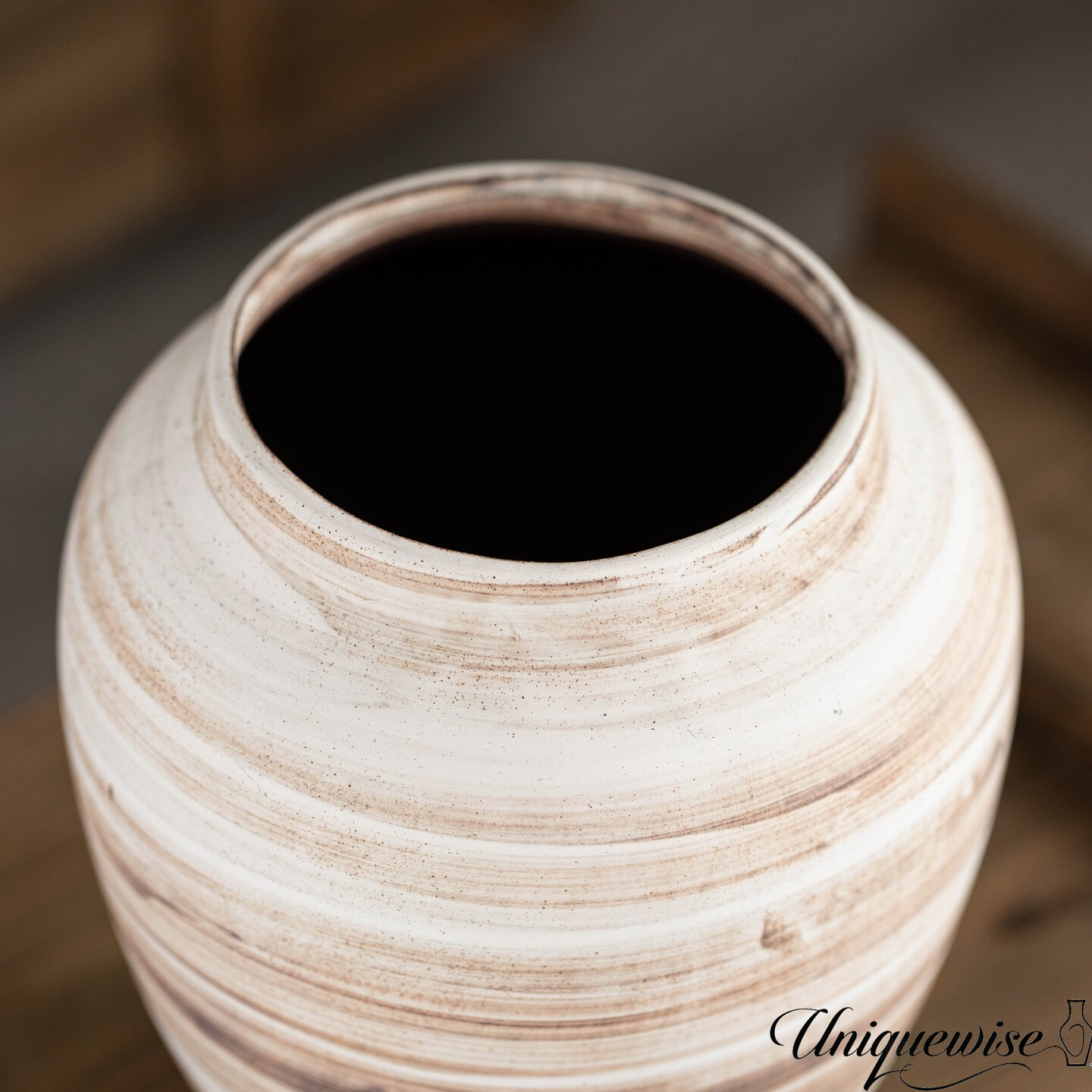 Uniquewise 8-inch Modern Farmhouse Round Wide Mouth Ceramic Vase Boho Decorative Pottery for Home Shelf Mantel Entryway Living Room & Coffee Table Decor Perfect for Pampas Grass Stems & Fresh Flowers