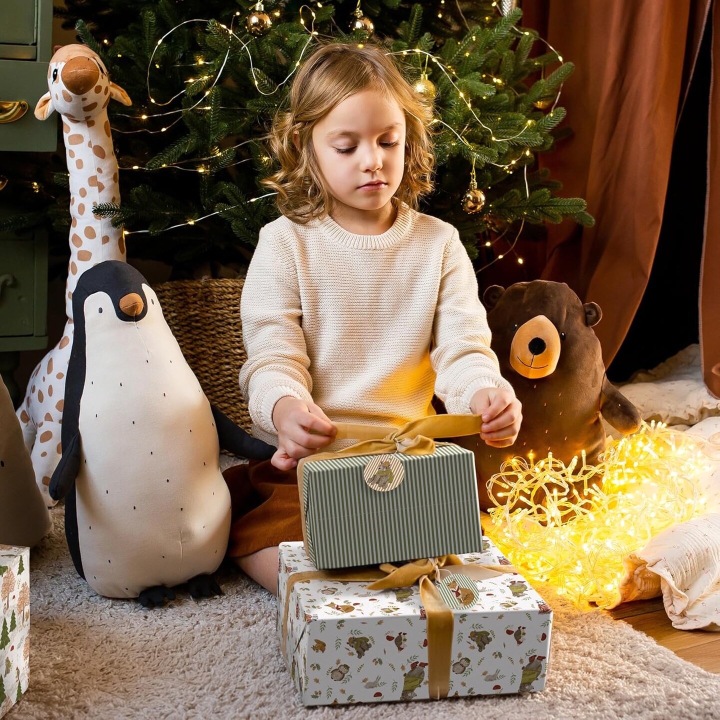 12 Sheets Vintage Animal Wrapping Paper Woodland Baby Shower Giftwrap with 20 Tags 4 Designs Fox Squirrel Forest