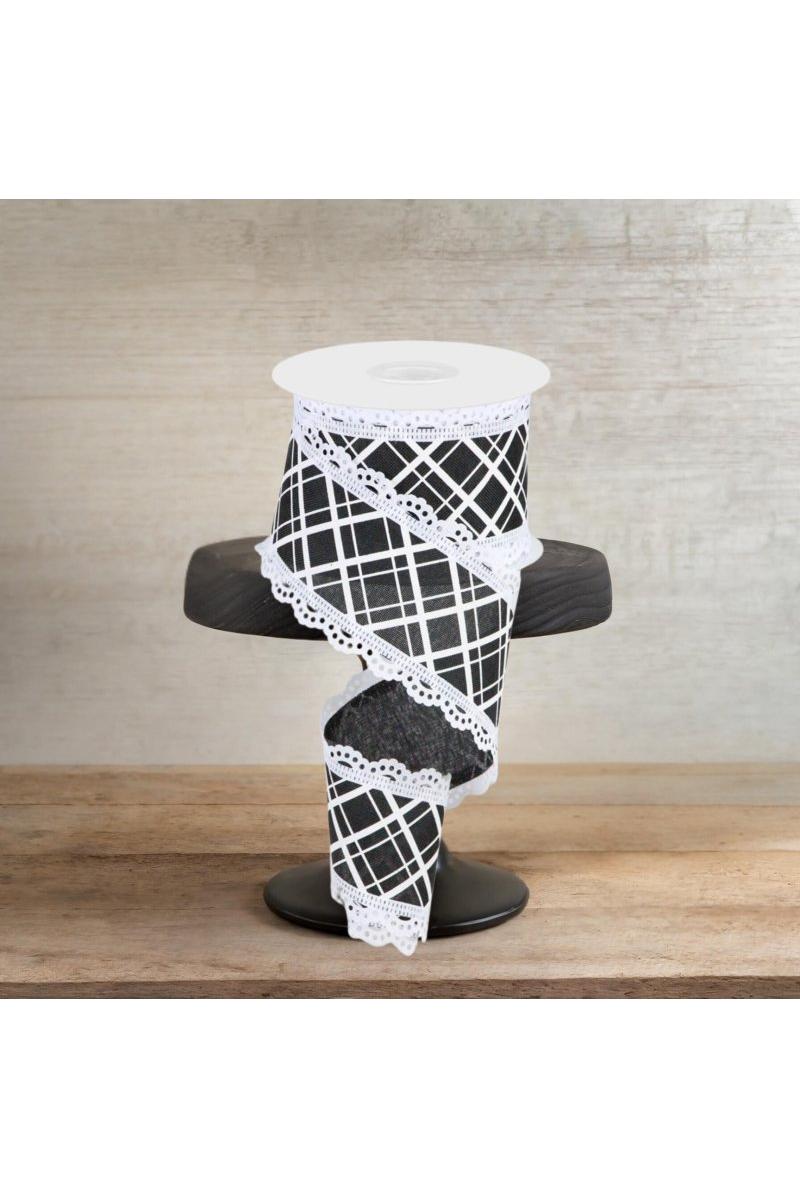 2.5&#x22; Line Check Lace Ribbon: Black/White (10 Yard)