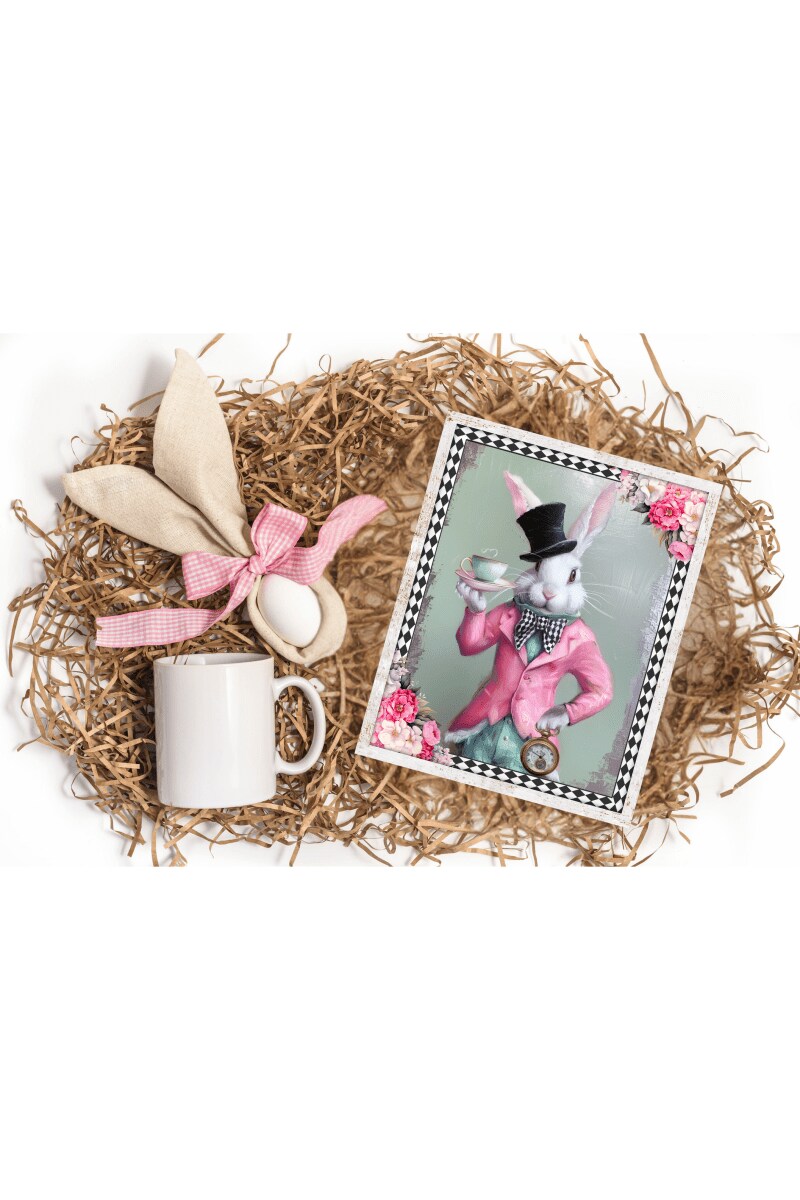 Whimsical Harlequin Vintage Bunny Sign