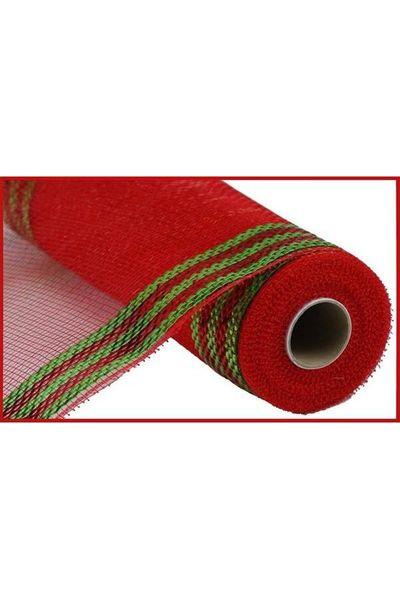 10&#x22; Border Stripe Metallic Mesh Ribbon: Red/Lime Green (10 Yards)