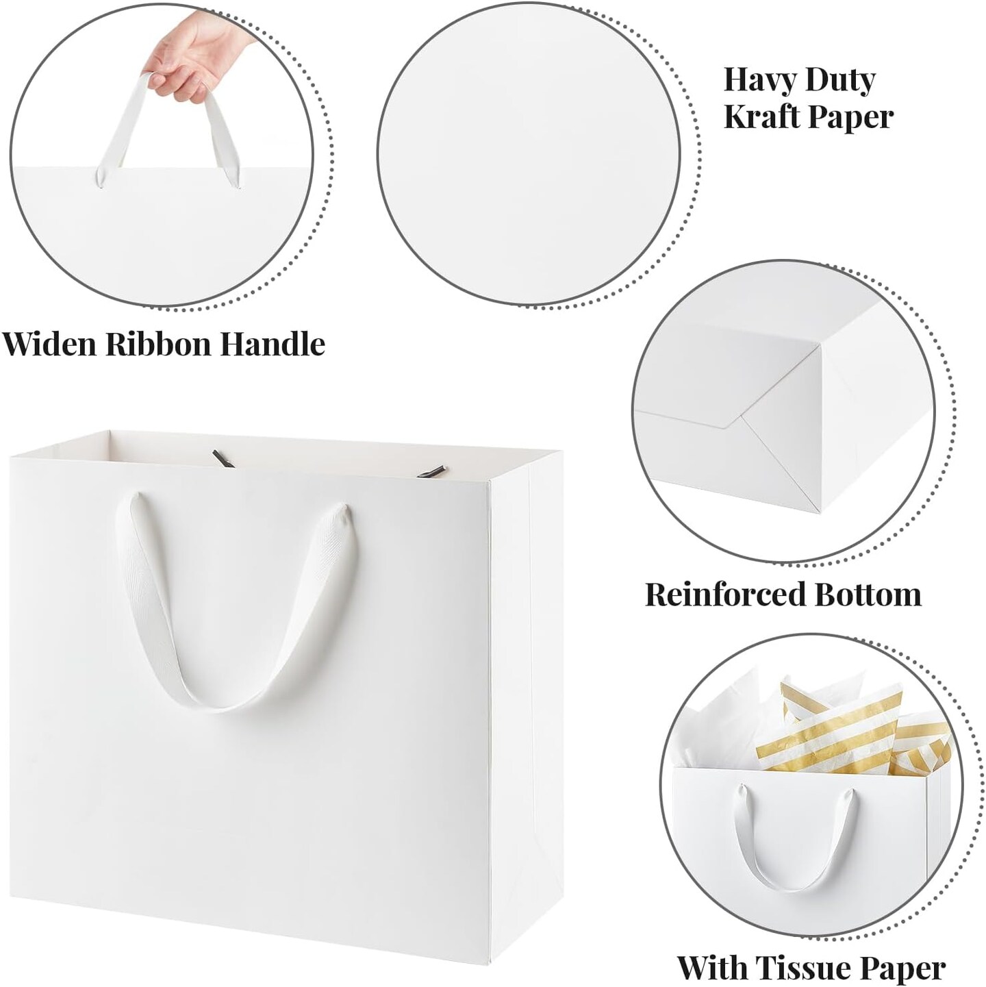 QIELSER 12 Pack Large Black Kraft Gift Bags With Ribbon Handles - 12.6x4.5x10 Inches - Perfect For Weddings, Parties, Retail & DIY - View #12