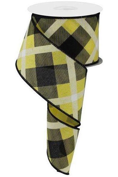 2.5&#x22; Printed Plaid Ribbon: Yellow, Black, White