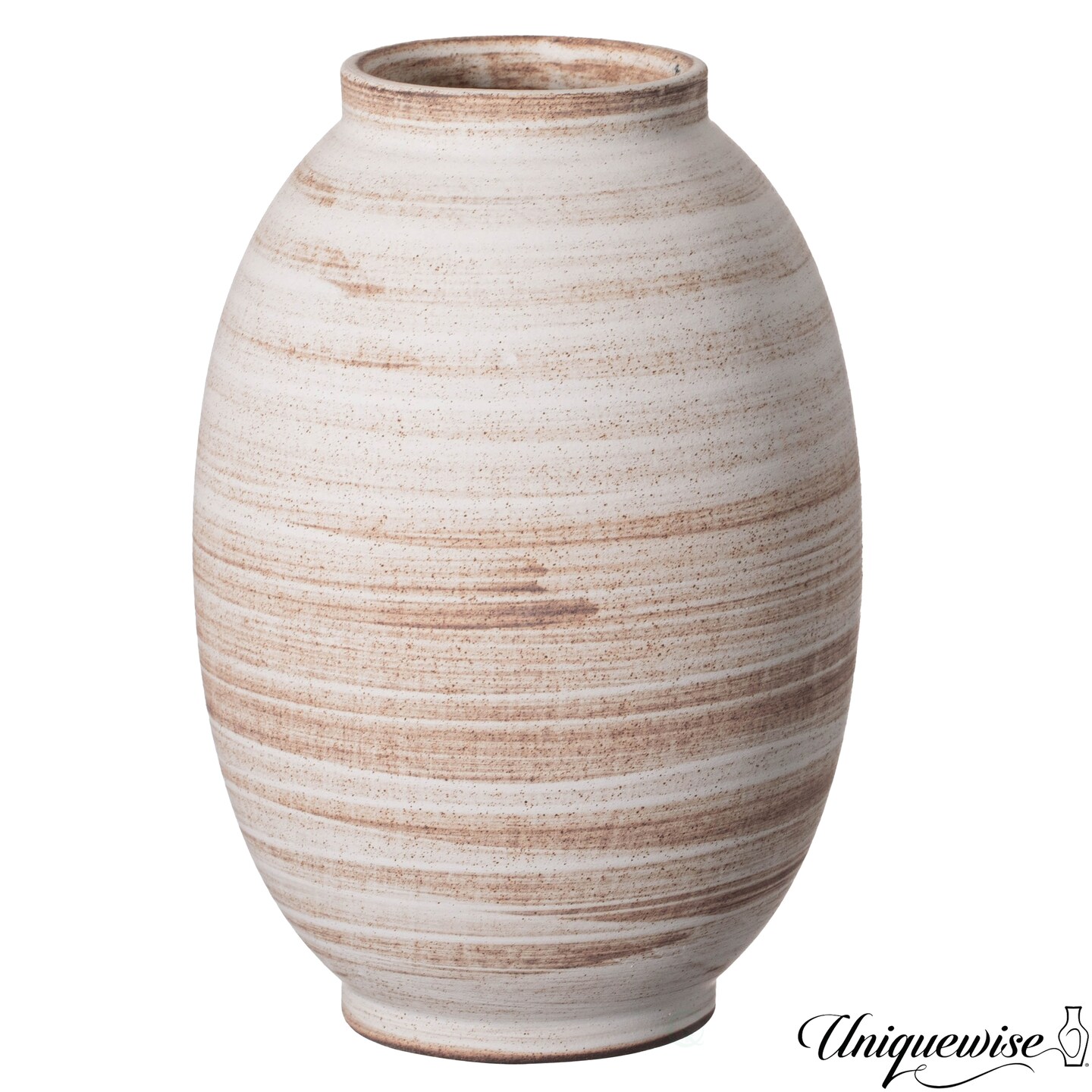 Uniquewise 8" Whitewashed Distressed Ceramic Farmhouse Vase, Rustic Vintage Pottery for Home Decor Countertop Shelf Mantel Table Centerpiece Floral Arrangement Cottagecore and Country-Style Decoration