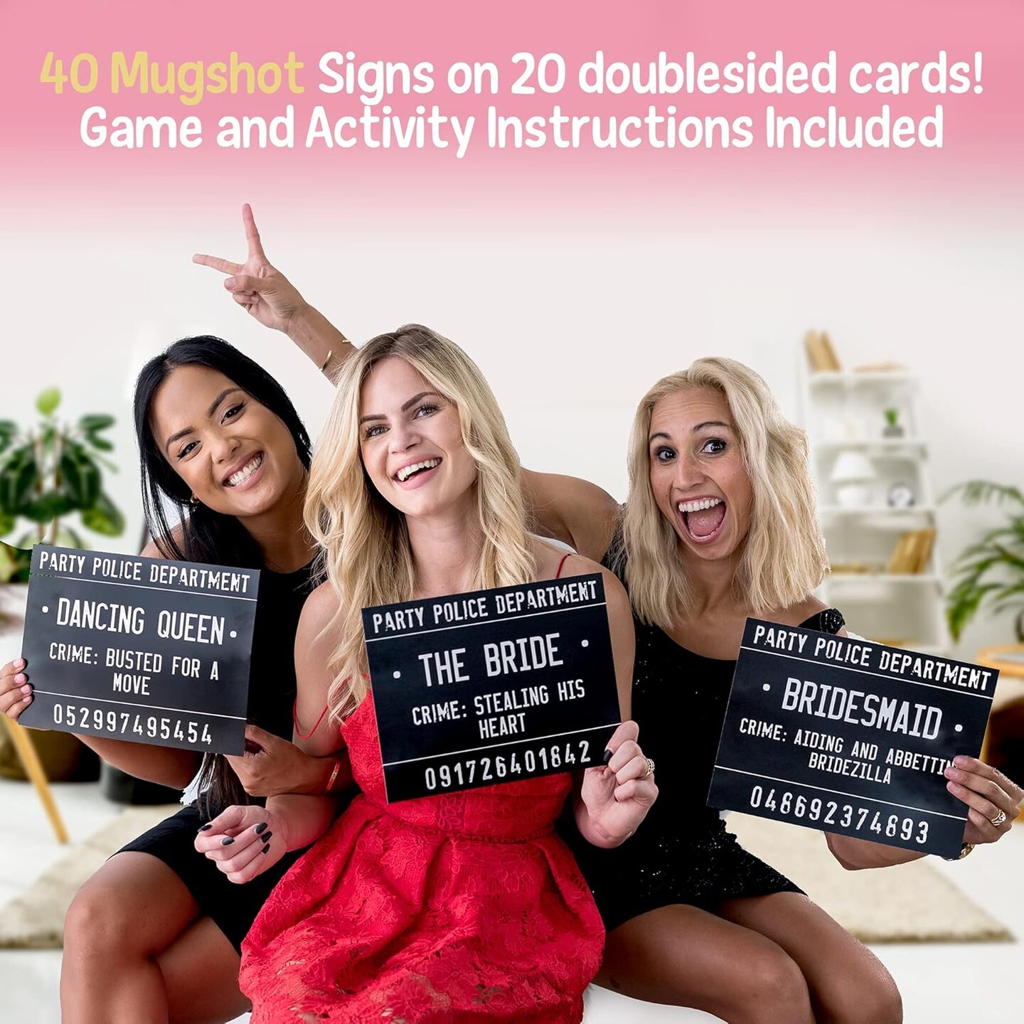 40 Unique Crimes on 20 Bachelorette Party Mugshot Signs! Game and Activity instructions included! These Photobooth Props are also a great idea for Birthdays, Girls Night Out, Stagettes and NYE! Welcome to Seller Assistant Please log in to your acco