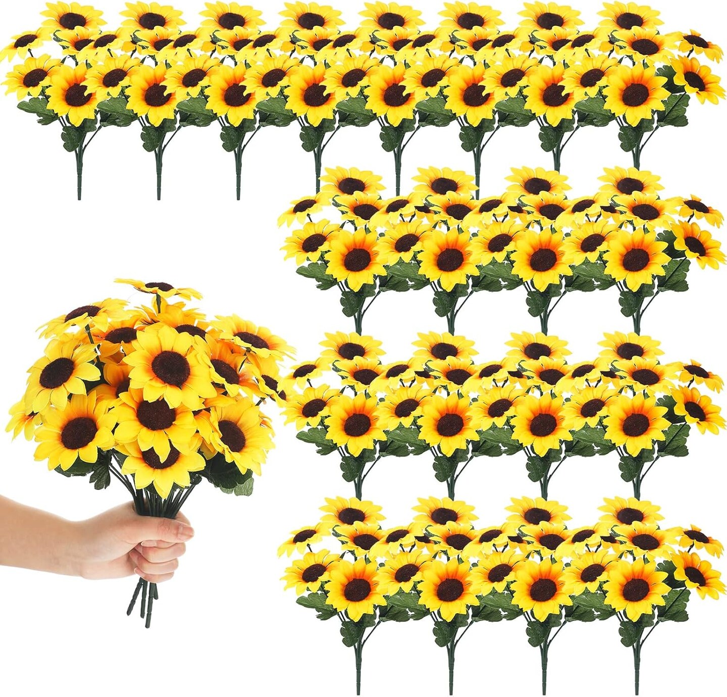 24 Bundles Summer Sunflower Floral Arrangements - UV Resistant Faux Yellow Flowers for Outdoor & Indoor Decor