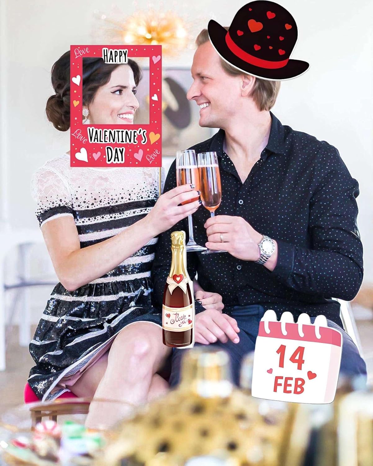 Happy Valentine&#x27;s Day Photo Booth Props 27 Pcs Valentines Day Selfie Photobooth Props Decorations,Valentine Photo Props Funny Backdrop Decorations