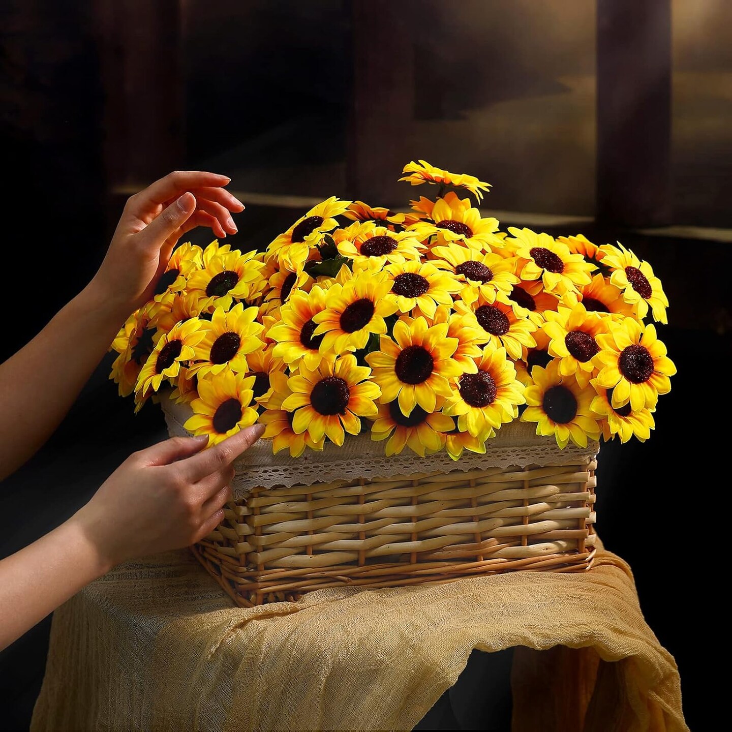 24 Bundles Summer Sunflower Floral Arrangements - UV Resistant Faux Yellow Flowers for Outdoor &#x26; Indoor Decor