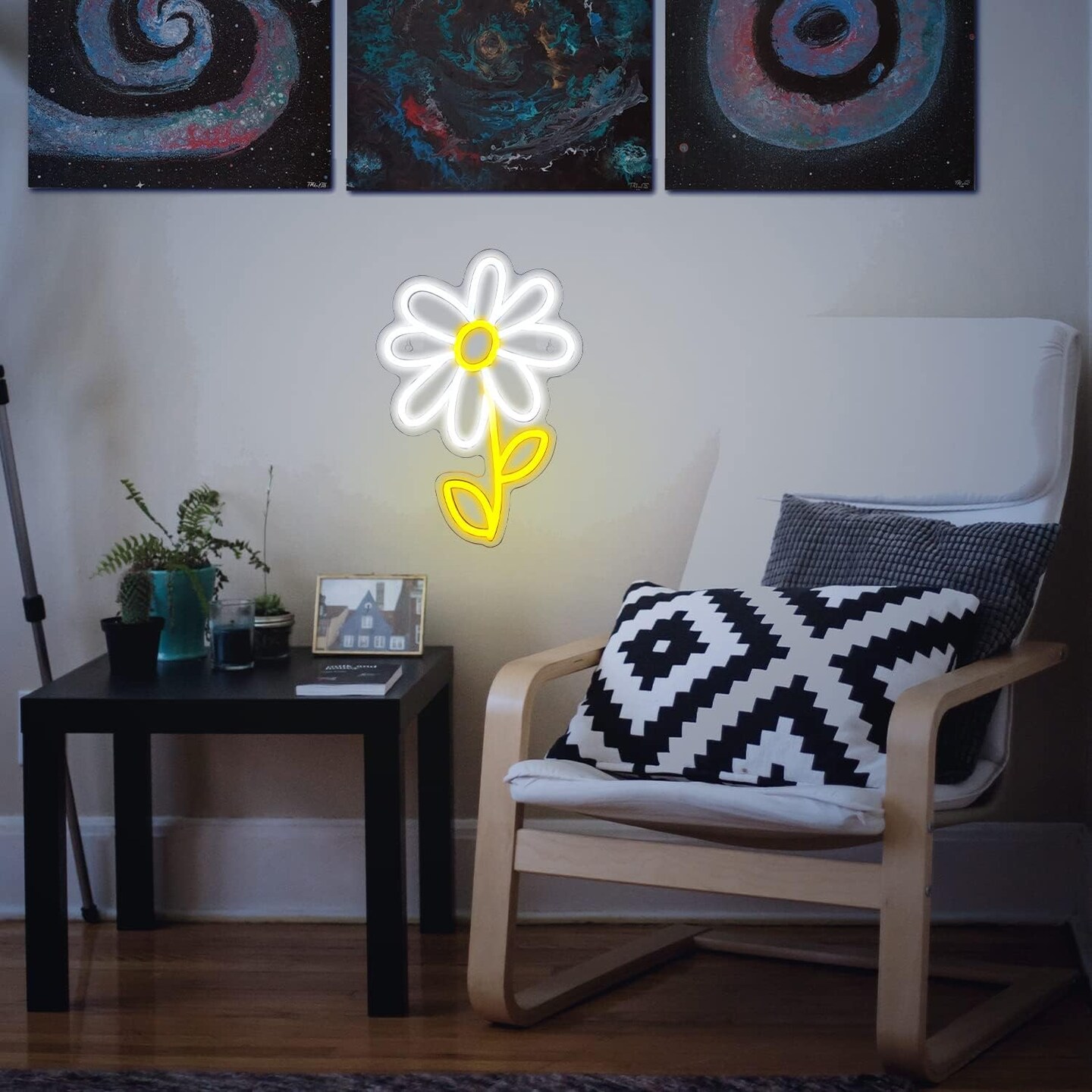 Summer Daisy Flower Neon Sign &#x2013; White &#x26; Gold LED Light for Bedroom &#x26; Party Decor (USB Powered)