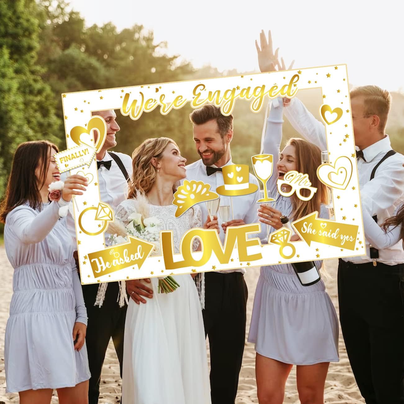 Engagement Party Decorations - Gold Engagement Photo Booth Props &#x26; Frames - &#x27;She Said Yes&#x27; Decorations for Wedding Party Supplies