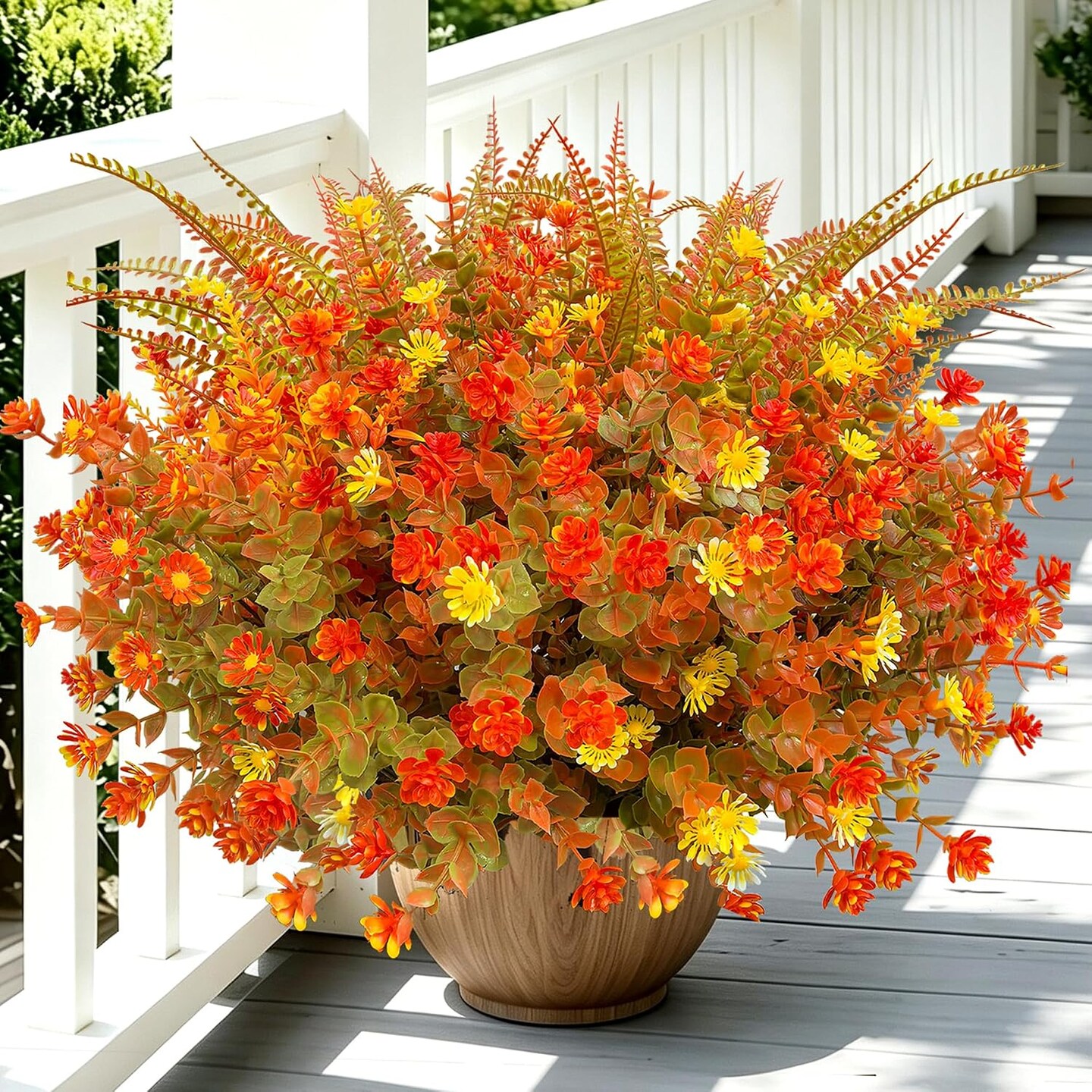 18PCS Artificial Fall Mums Flowers for Outdoors, UV Resistant Fake
