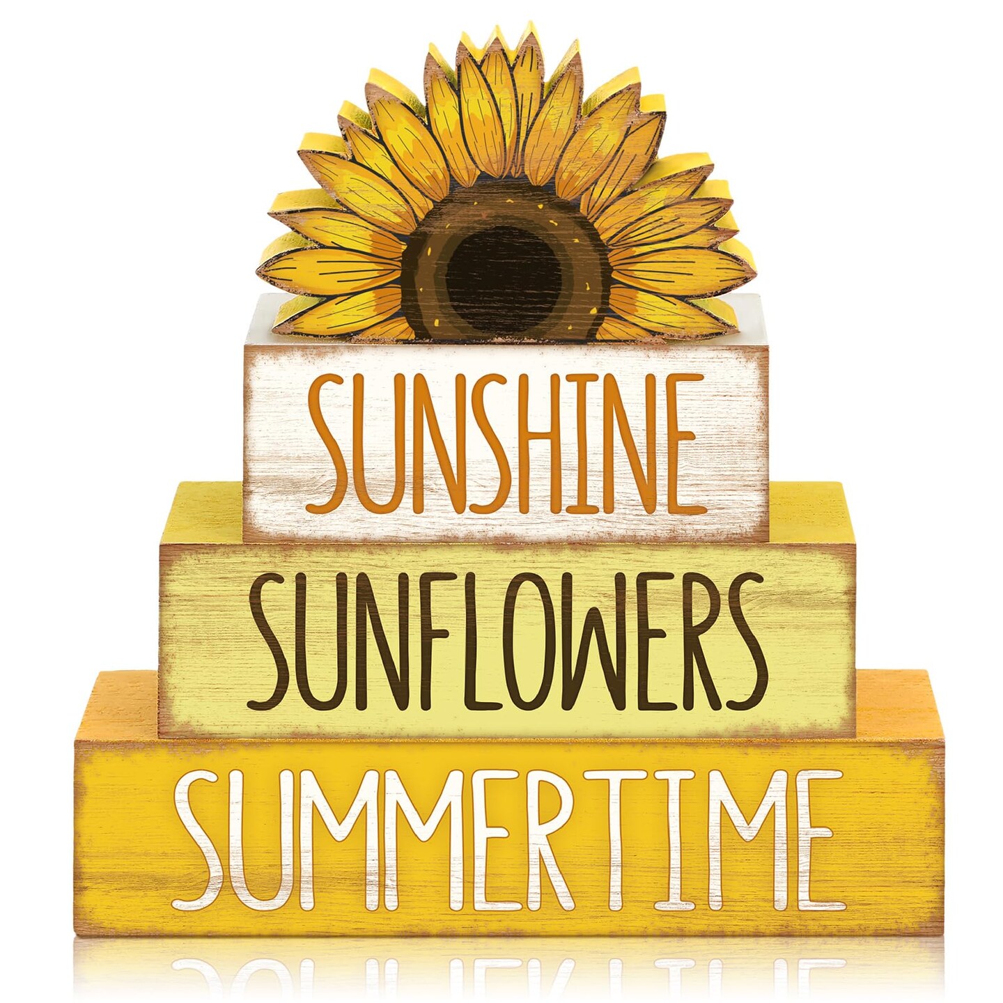 4 Pcs Summer Wooden Tiered Tray Decor Farmhouse Rustic Table Decor Books Stack Block Signs for Table &#x26; Home Office Decorations(Sunflower Style)