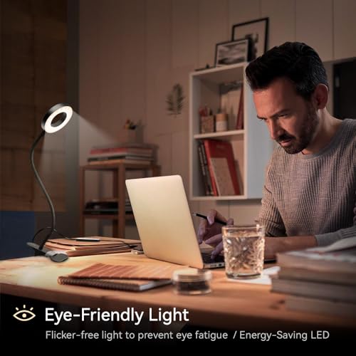 LED Desk Lamp Clip on Light with 3 Color Modes 10 Brightness Ring/Clamp Light 360° Flexible Gooseneck Dimmable Eye Protection Desk Light Desk Lamps for Home Office with Video Tutorials