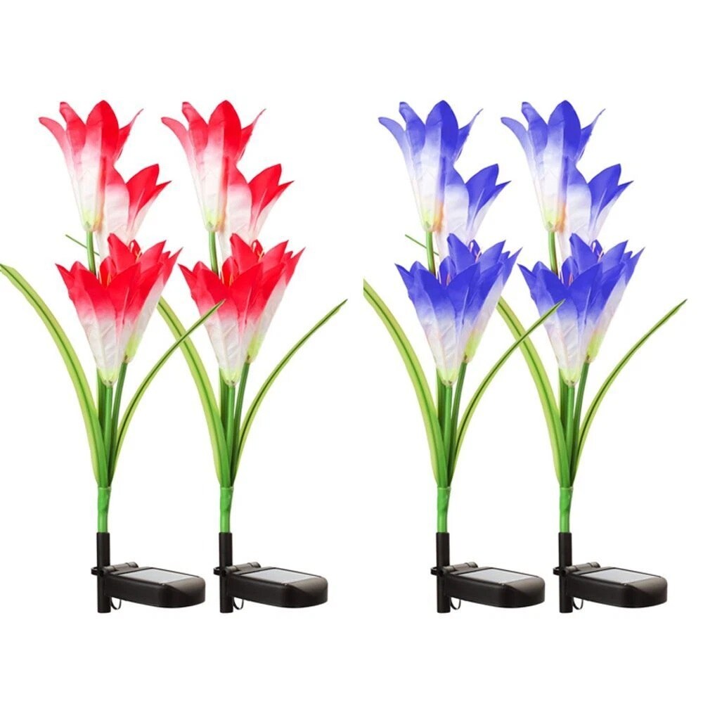 Solar Lily Flower Lights Outdoor Garden Stake LED Landscape Decor