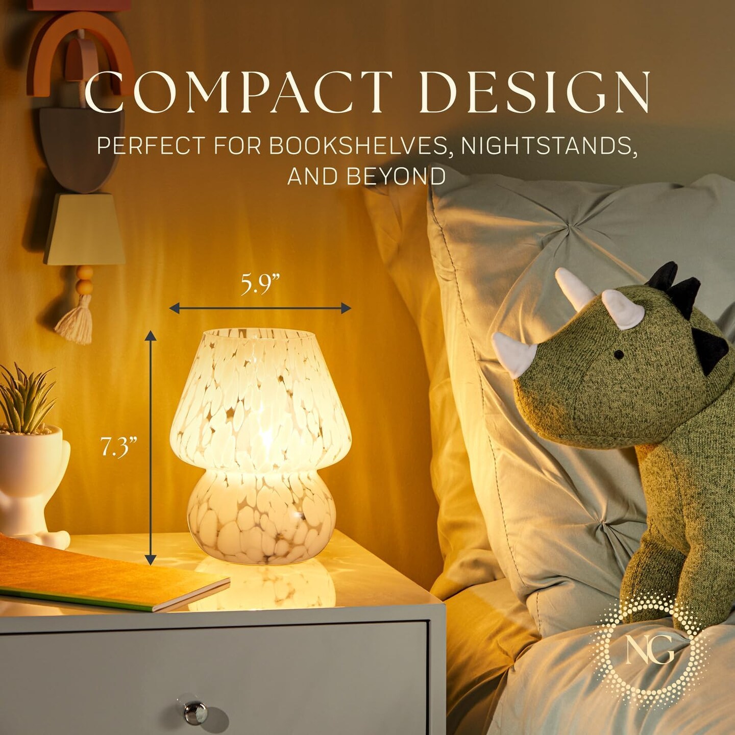 Next Glow Mushroom Lamp &#x2013; Dimmable LED Night Light with E26 Socket for Bedroom &#x26; Desk, Marbled White